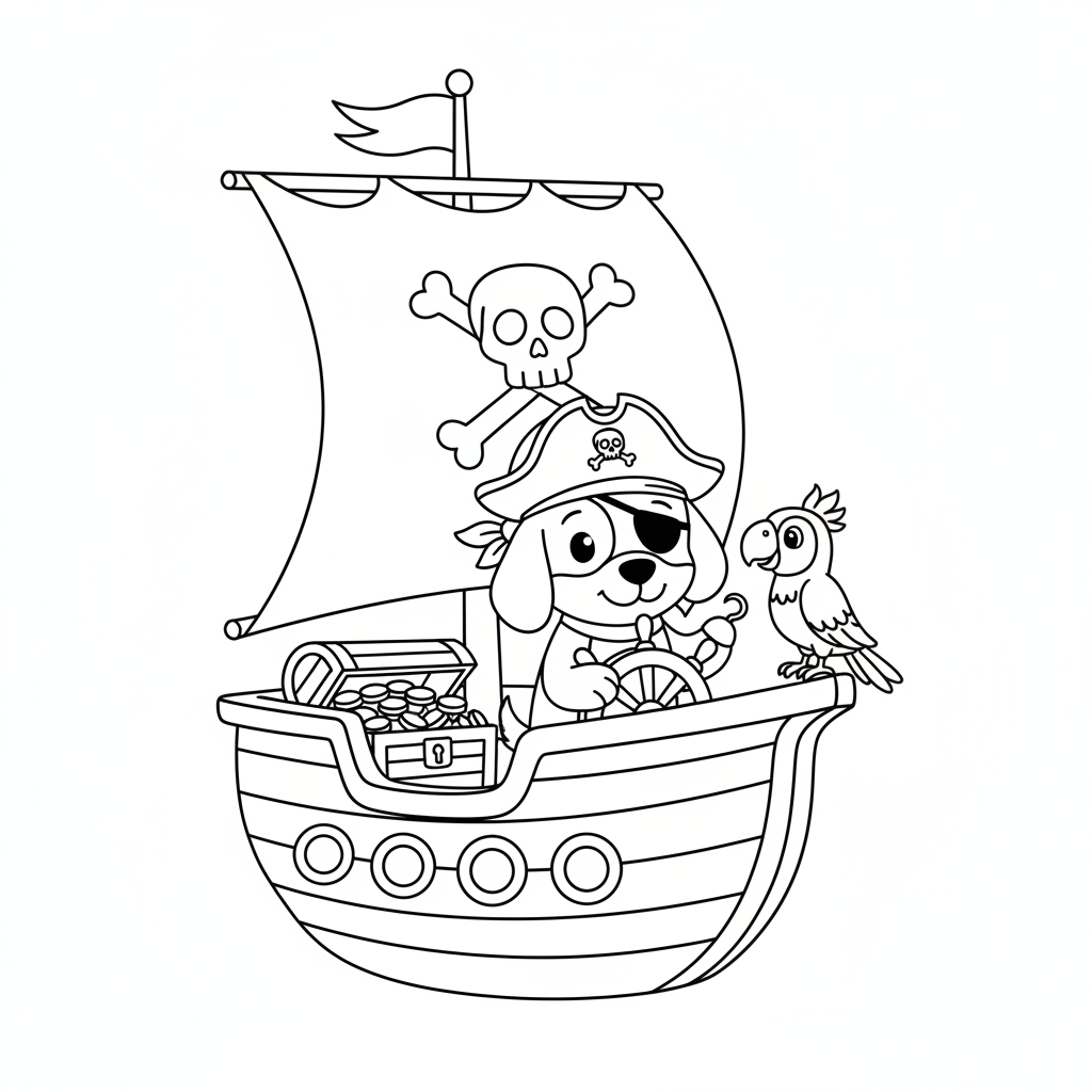 Piratenhund auf Schatzschiff