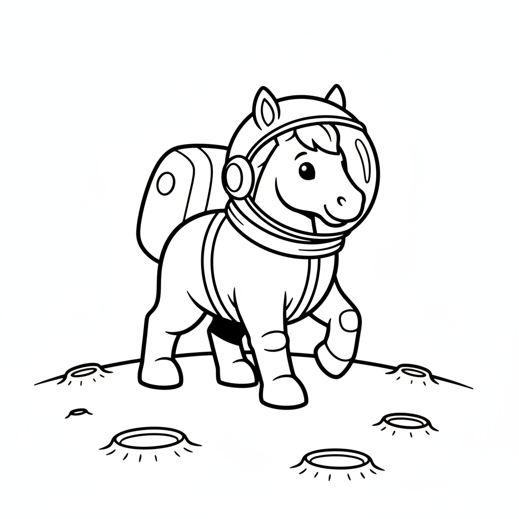 Astronauten-Pferd Ausmalbild für Vorschulkinder