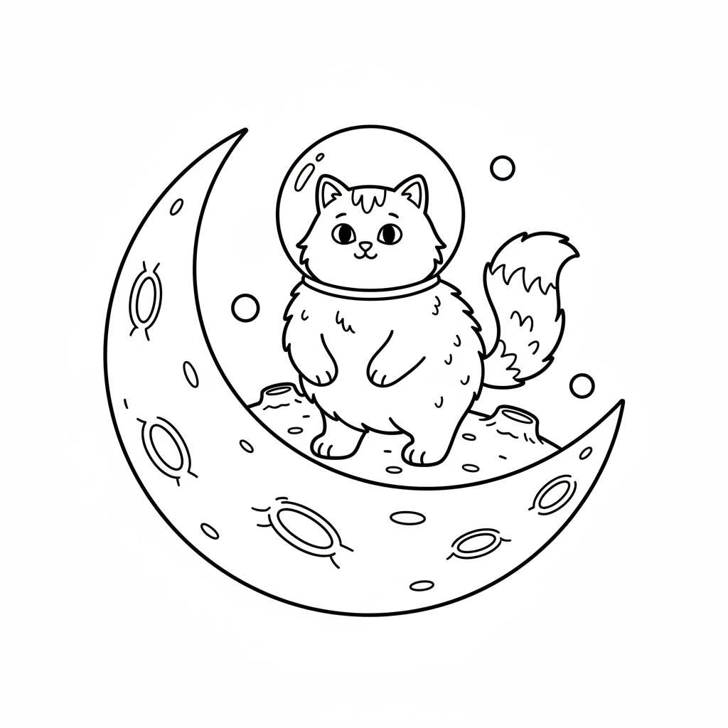 Ausmalbild Astronautenkatze auf dem Mond