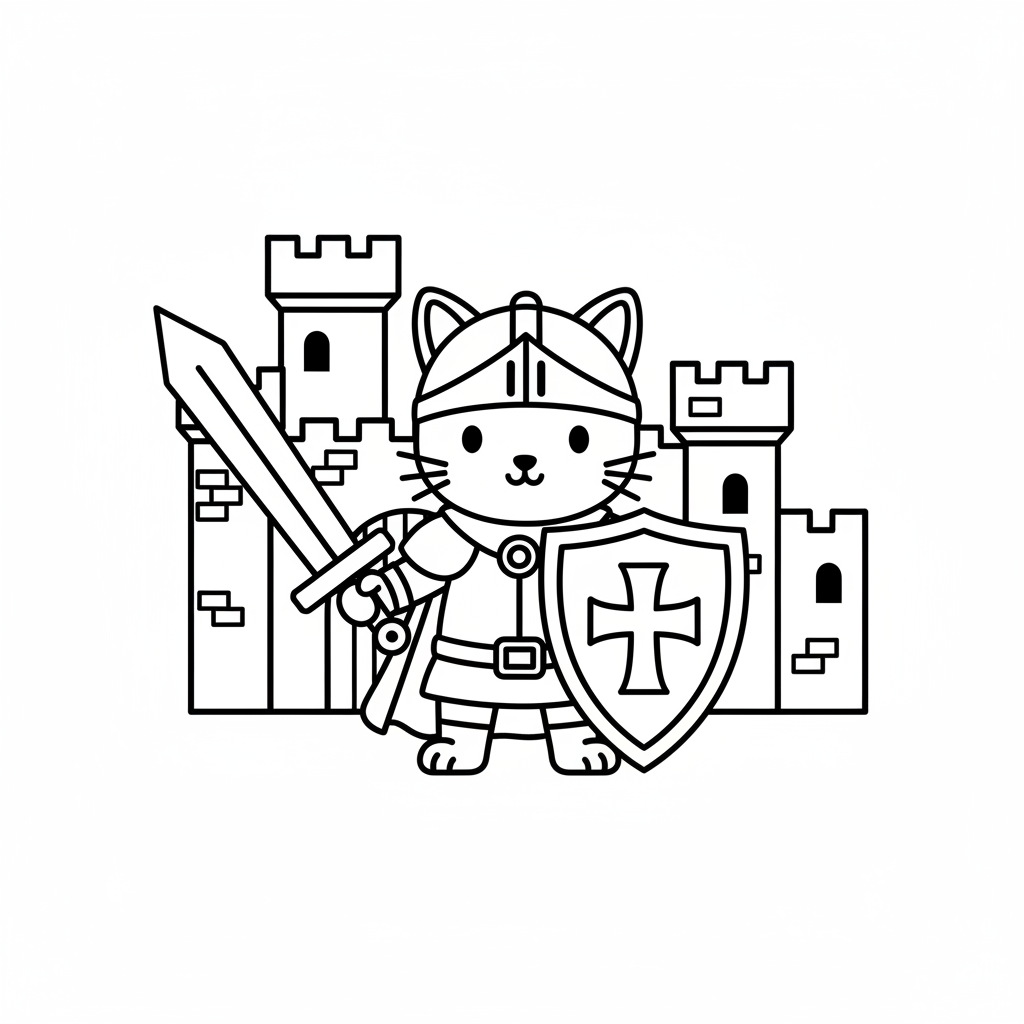 Der kleine Katzenritter vor der Burg
