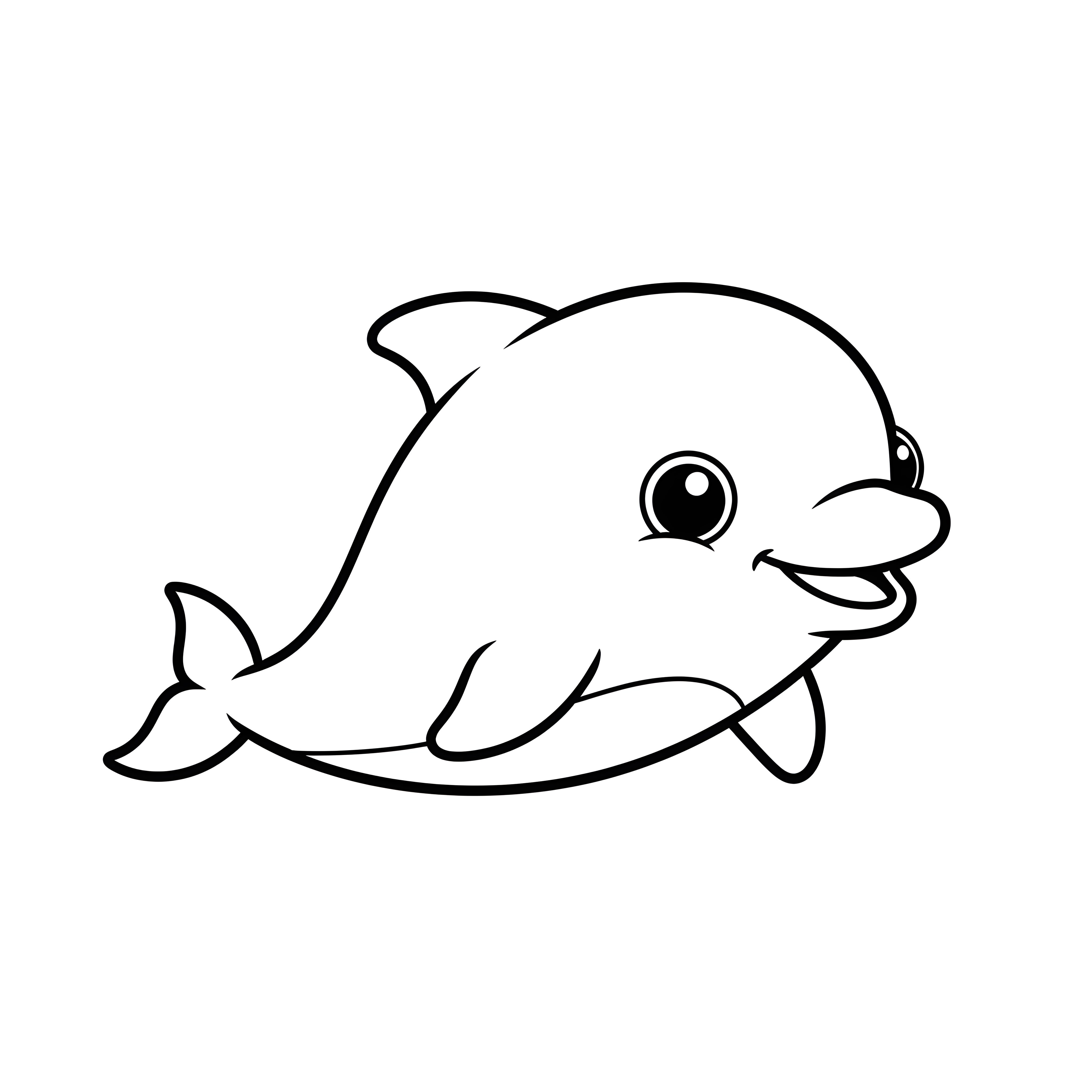 Niedlicher Baby-Delfin mit großen Augen zum Ausmalen