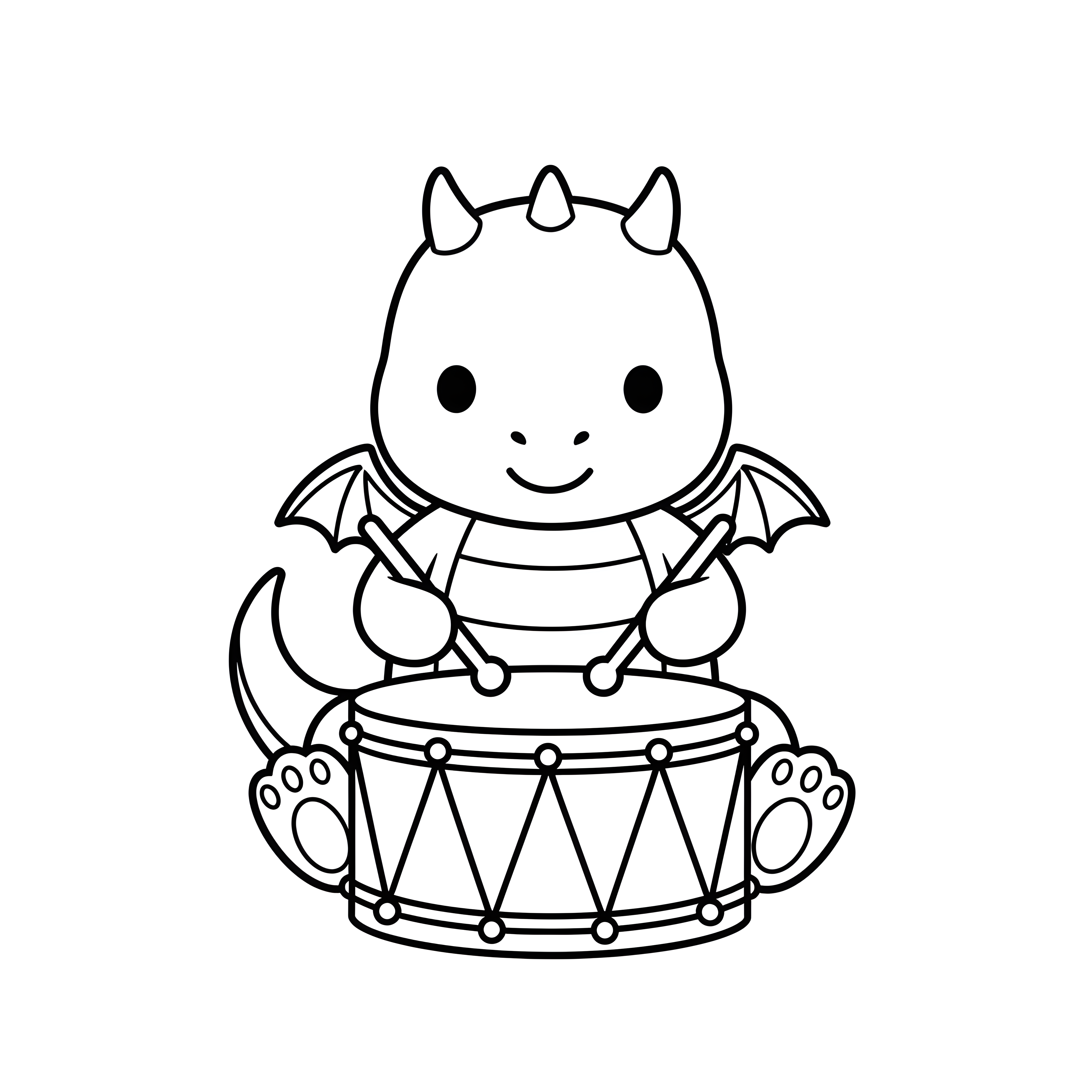 Baby-Drache spielt Trommel zum Ausmalen