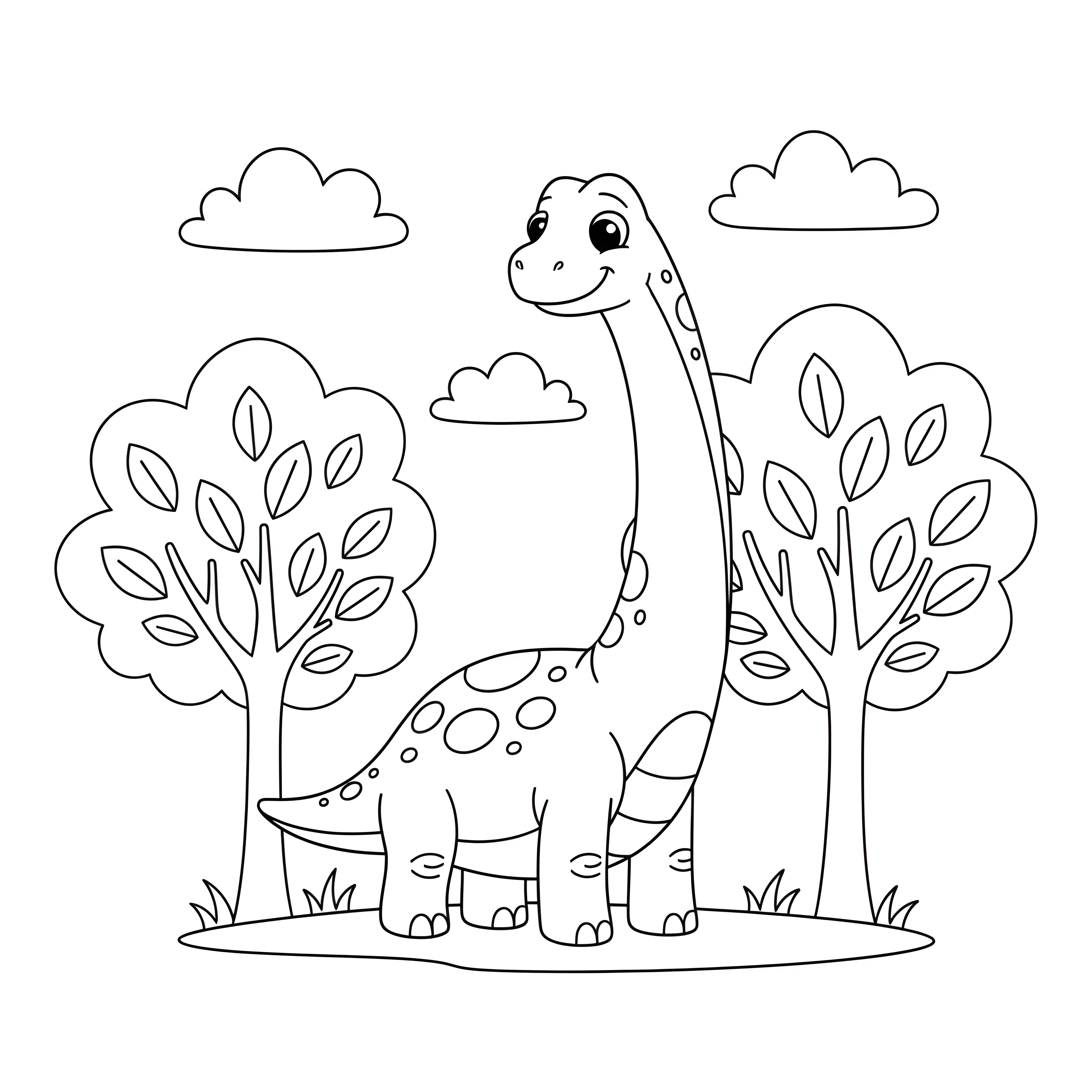 Brachiosaurus mit langem Hals frisst Blätter von Bäumen