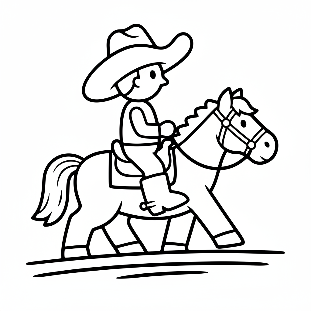 Ausmalbild Cowboy auf dem Pferd