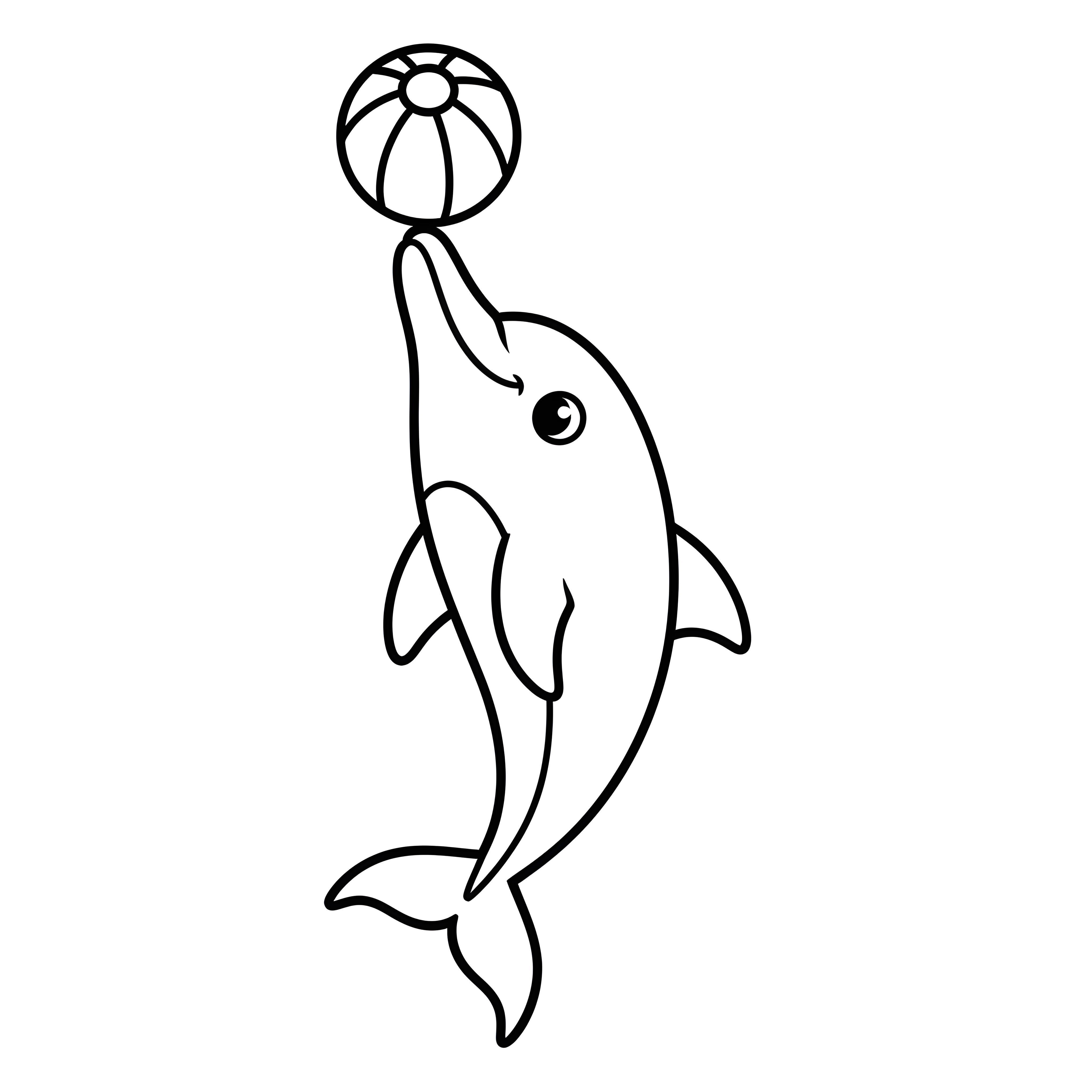 Delfin balanciert Ball auf der Schnauze zum Ausmalen
