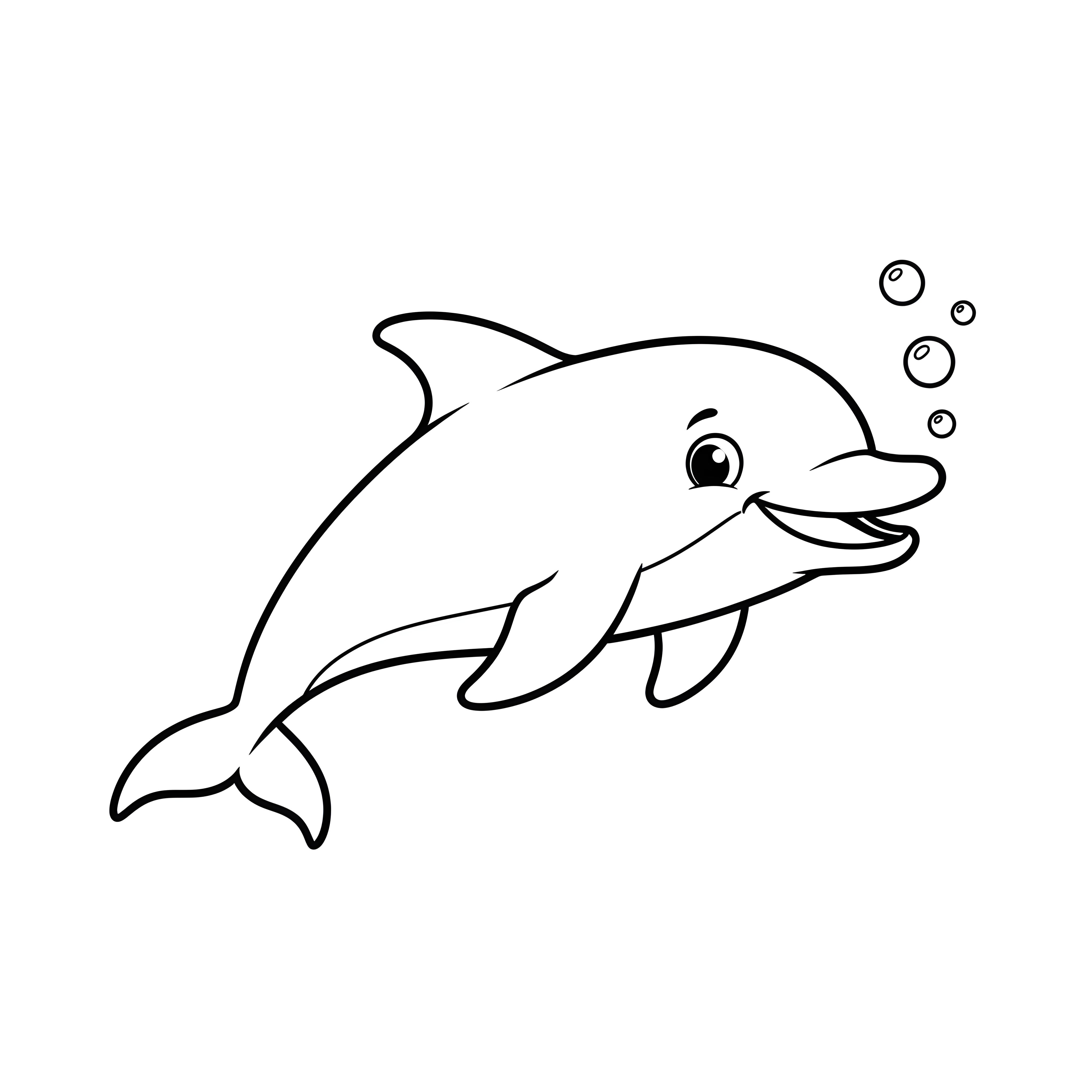 Fröhlicher Delfin mit Luftblasen zum Ausmalen