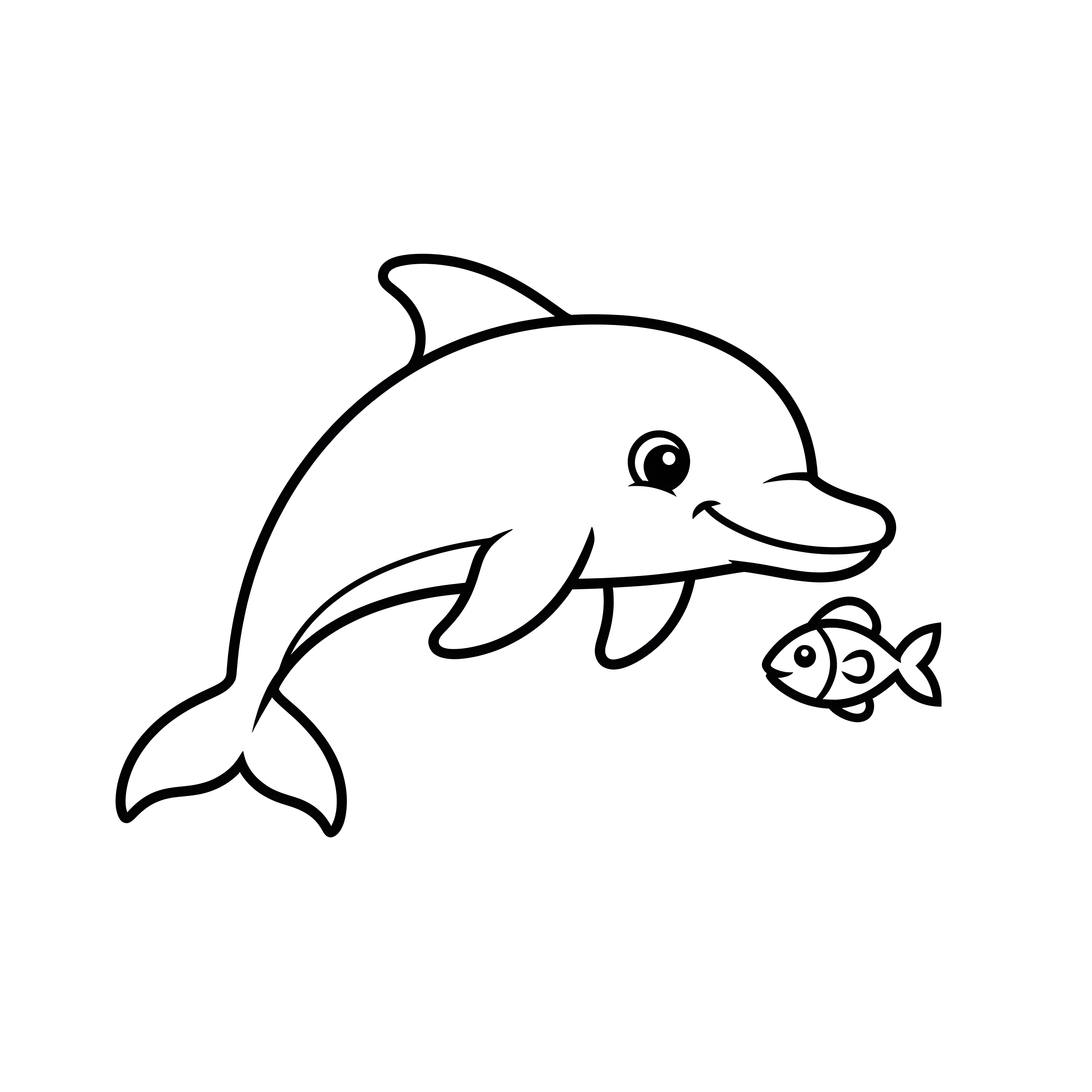 Delfin spielt mit kleinem Fisch zum Ausmalen