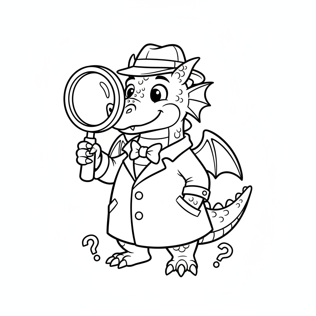 Detektiv-Drache: Ausmalbild für Vorschulkinder