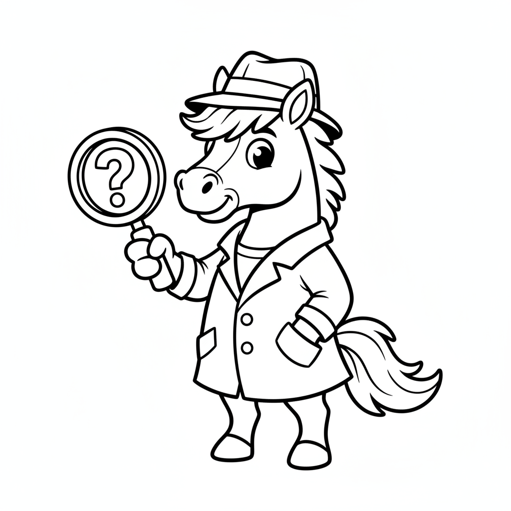 Detektiv-Pferd Ausmalbild für Vorschulkinder