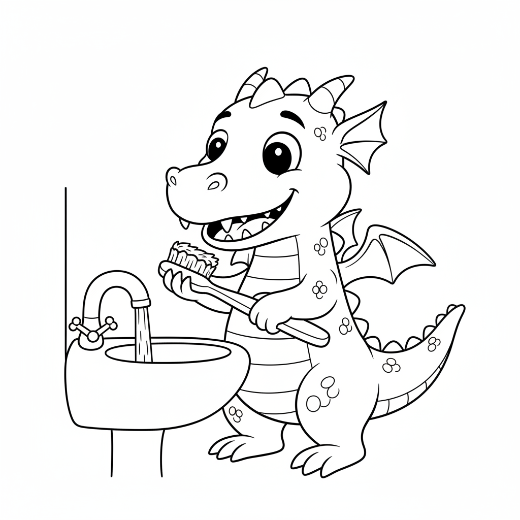 Drache beim Zähneputzen