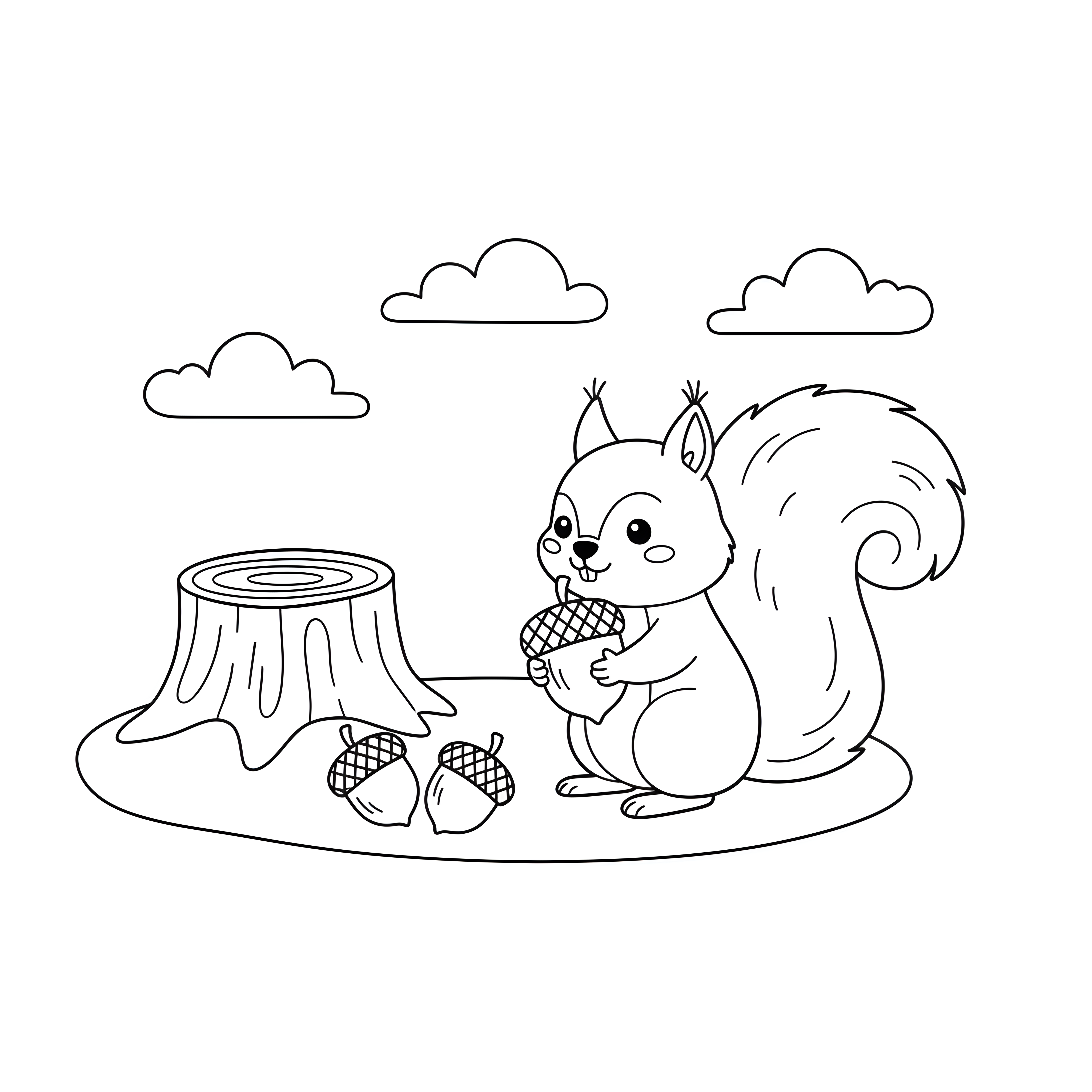 Eichhörnchen sammelt Eicheln für den Winter