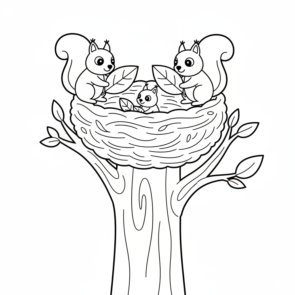 Eichhörnchenfamilie im Nest