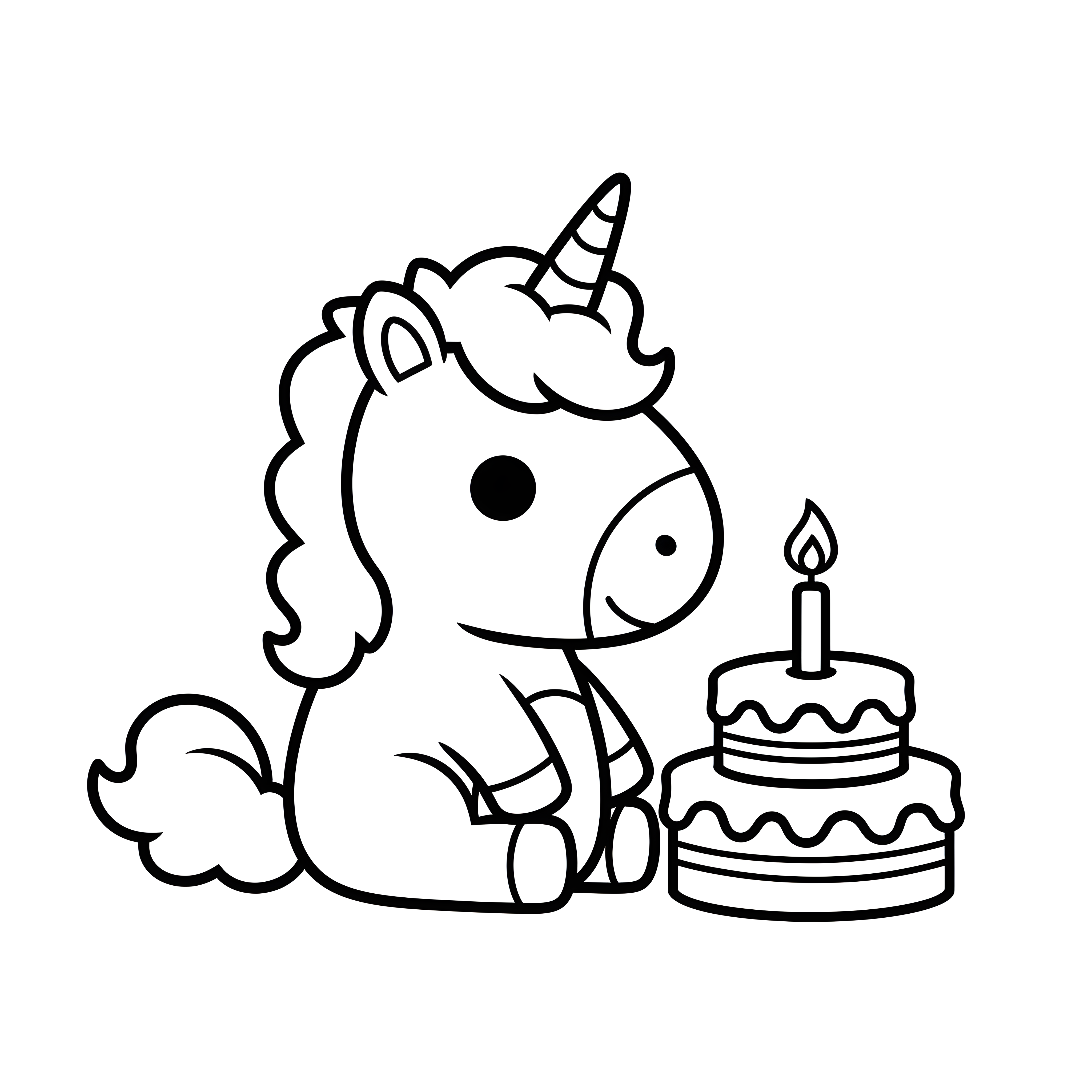 Einhorn mit Geburtstagstorte zum Ausmalen