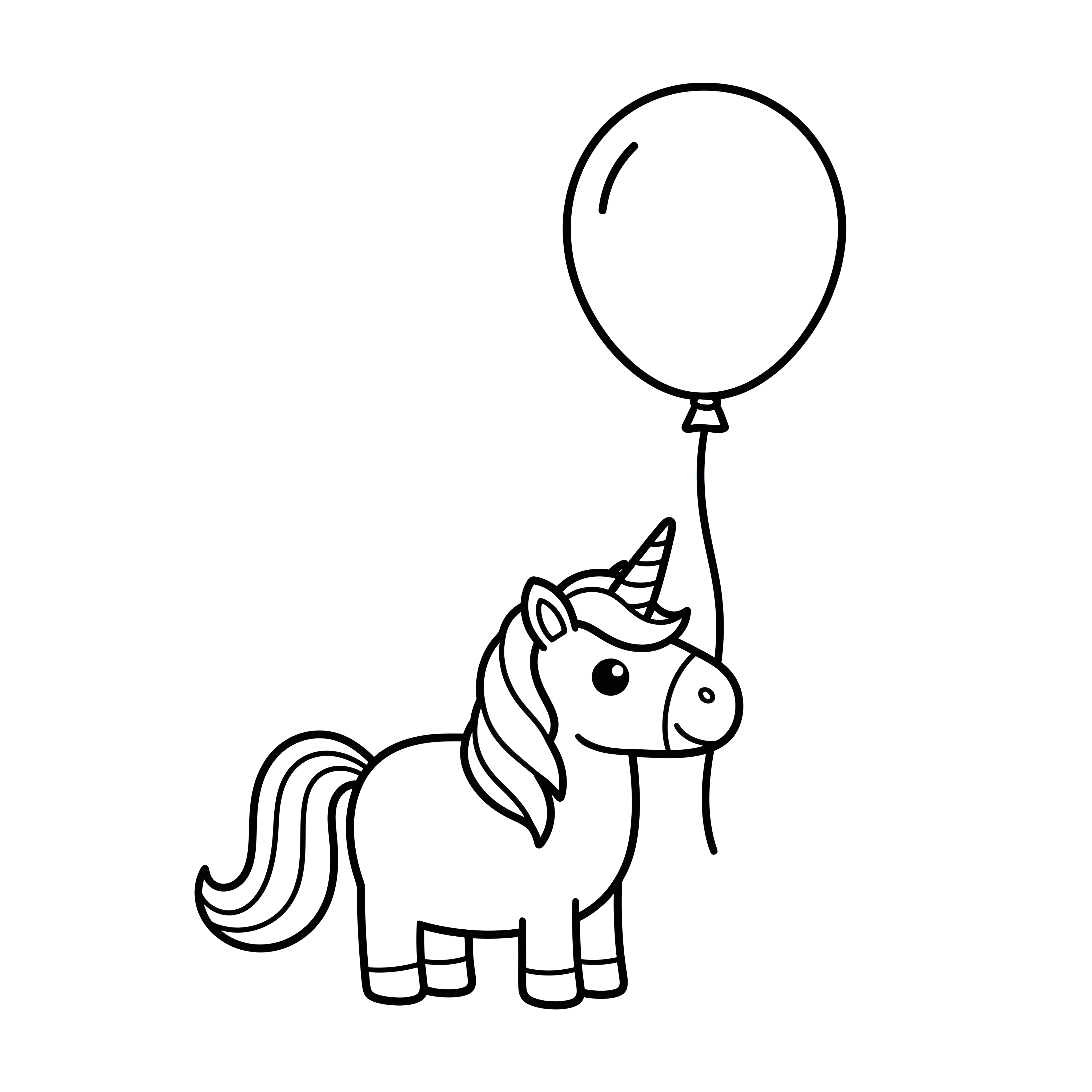 Einhorn mit großem Luftballon zum Ausmalen
