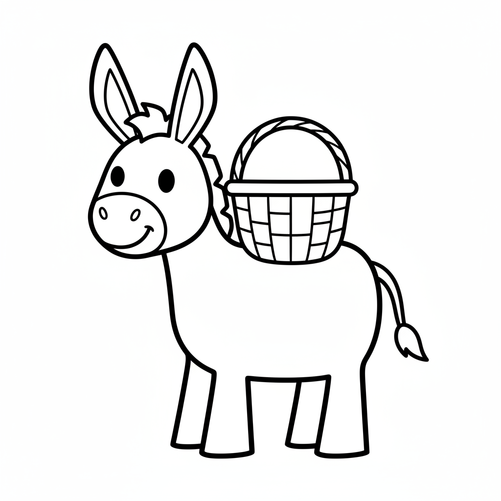 Freundlicher Esel mit geflochtenem Korb