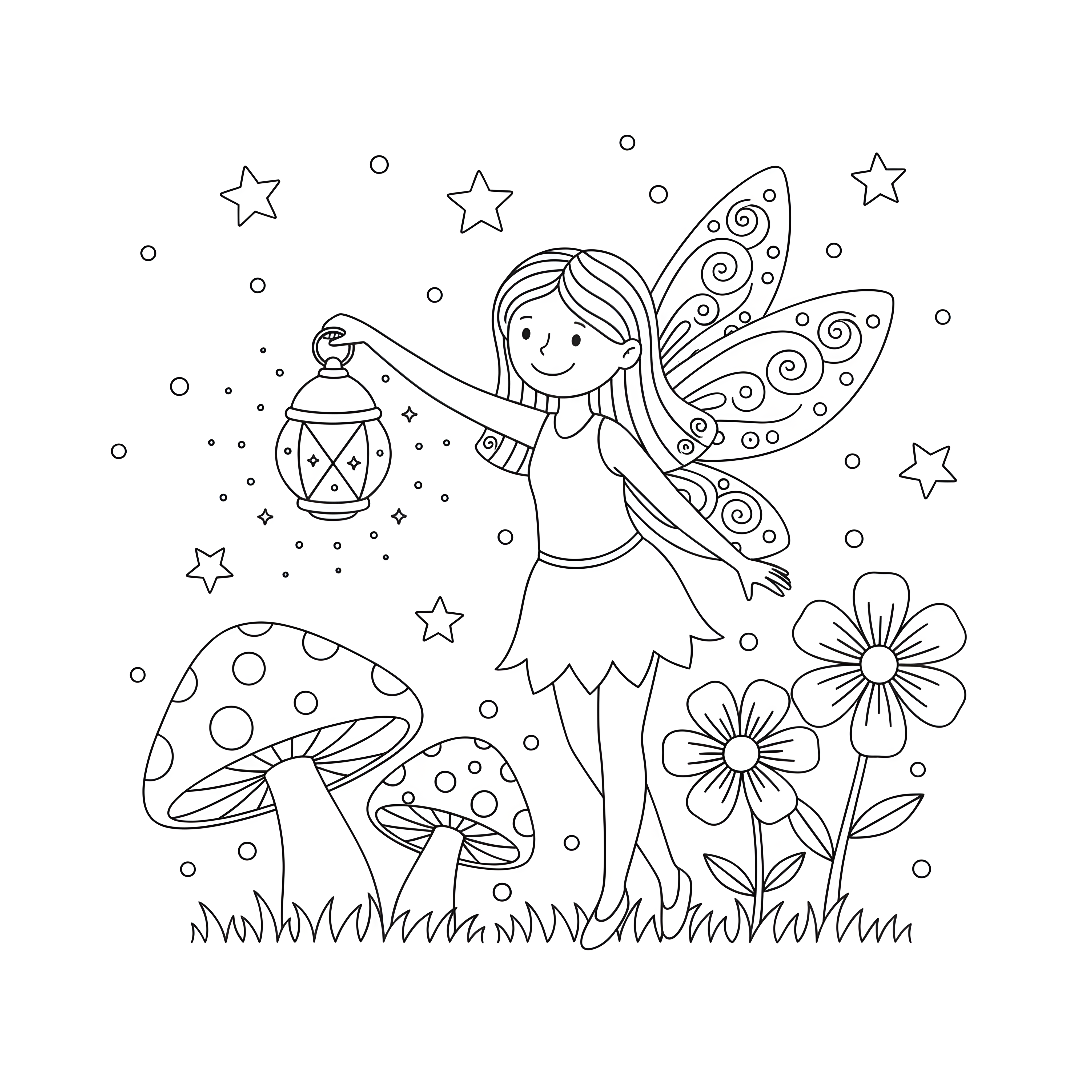 Fee mit leuchtender Laterne im Zaubergarten