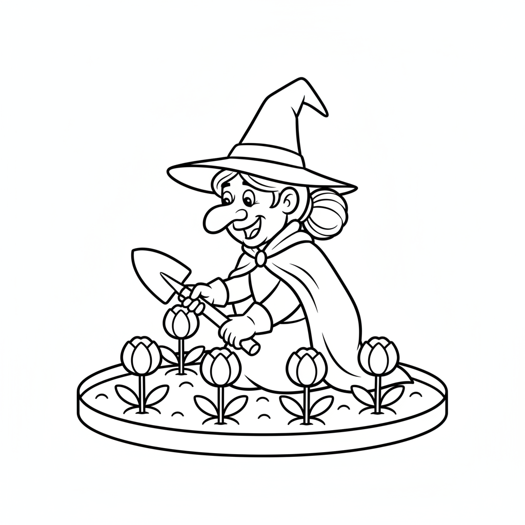 Freundliche Hexe beim Gärtnern