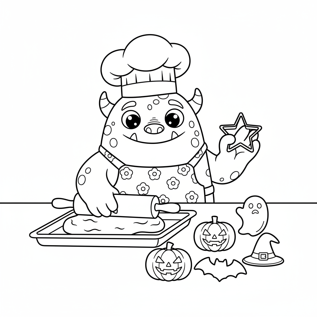 Freundliches Monster beim Keksebacken