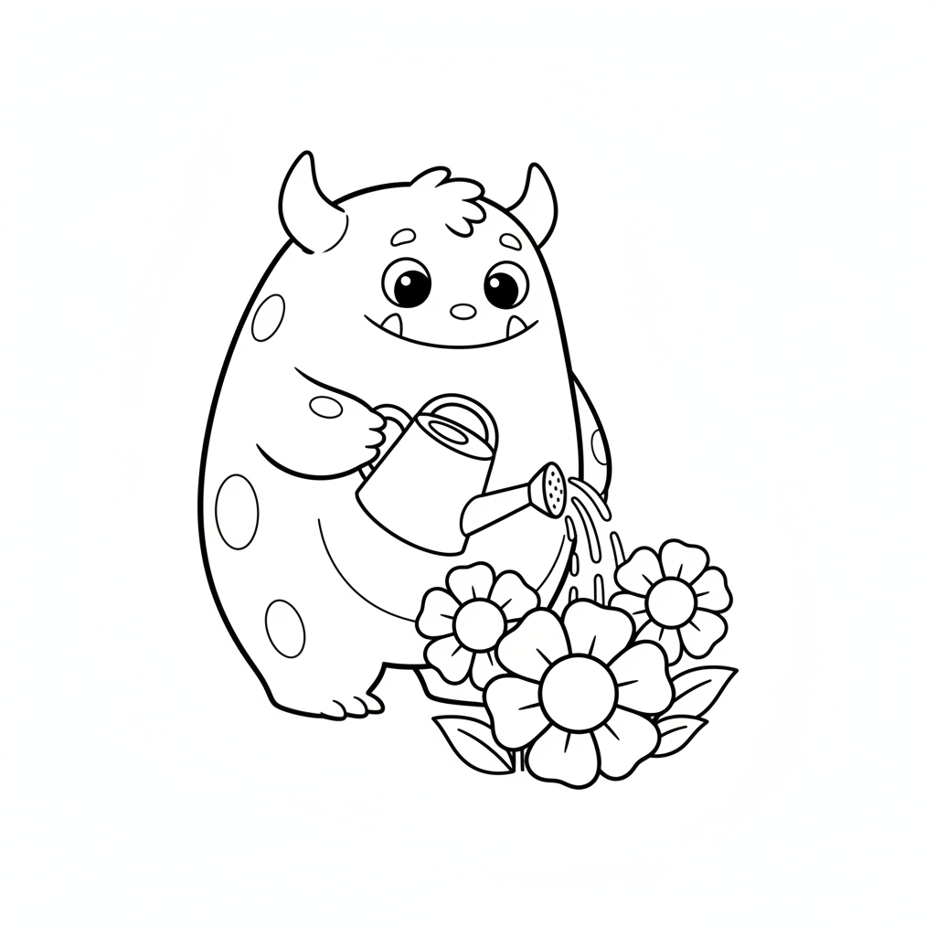 Freundliches Monster mit Blumen