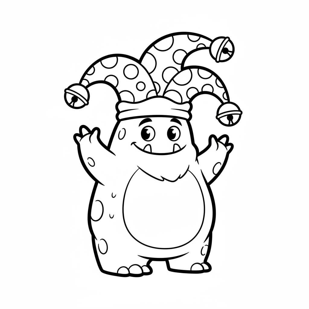 Freundliches Monster mit Narrenmütze