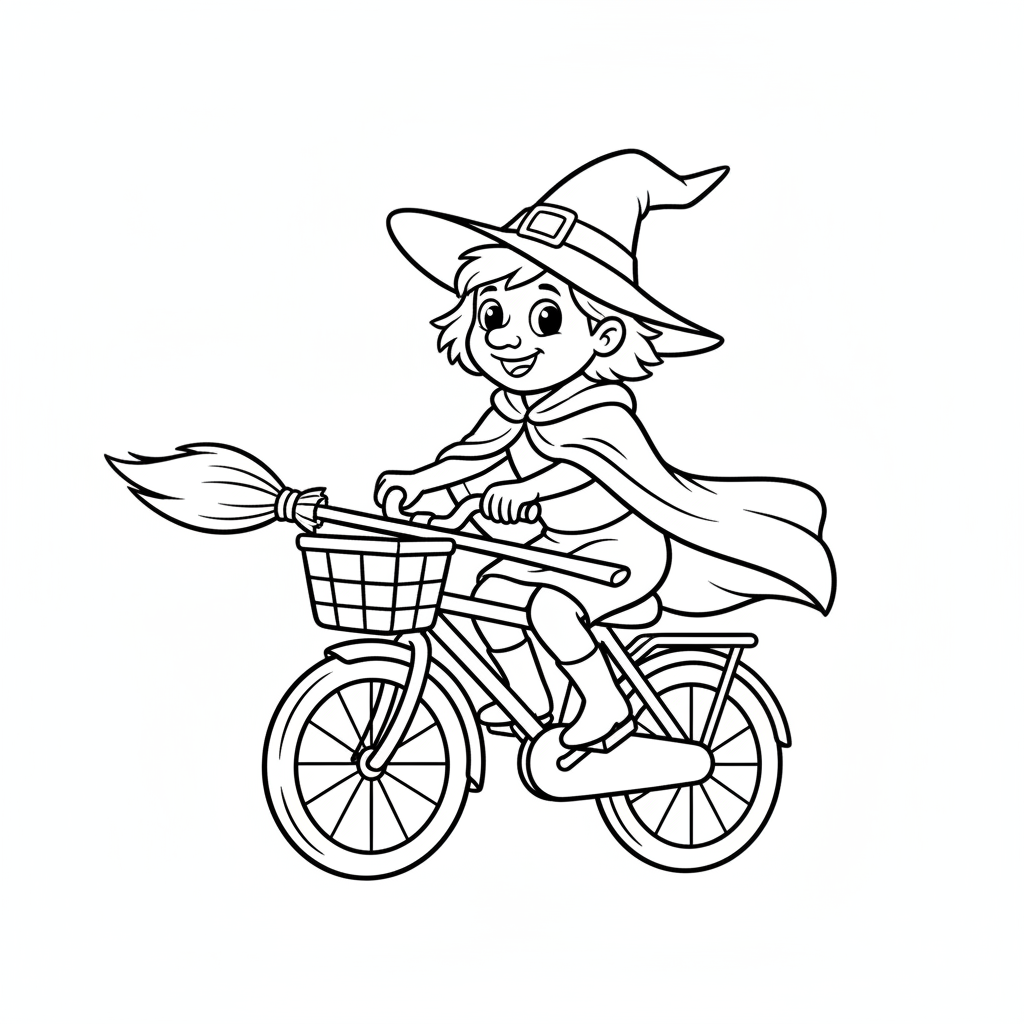 Fröhliche Hexe auf dem Fahrrad