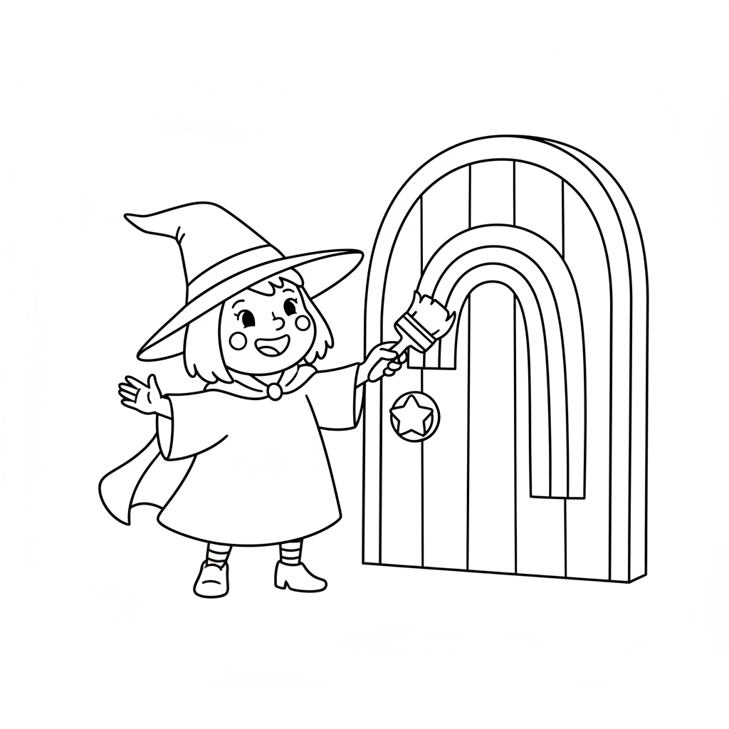 Fröhliche Hexe mit Tür