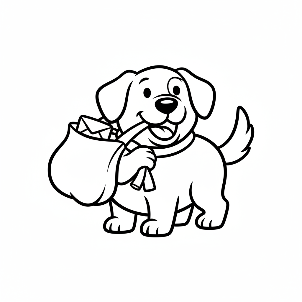 Ausmalbild fröhlicher Hund mit Posttasche