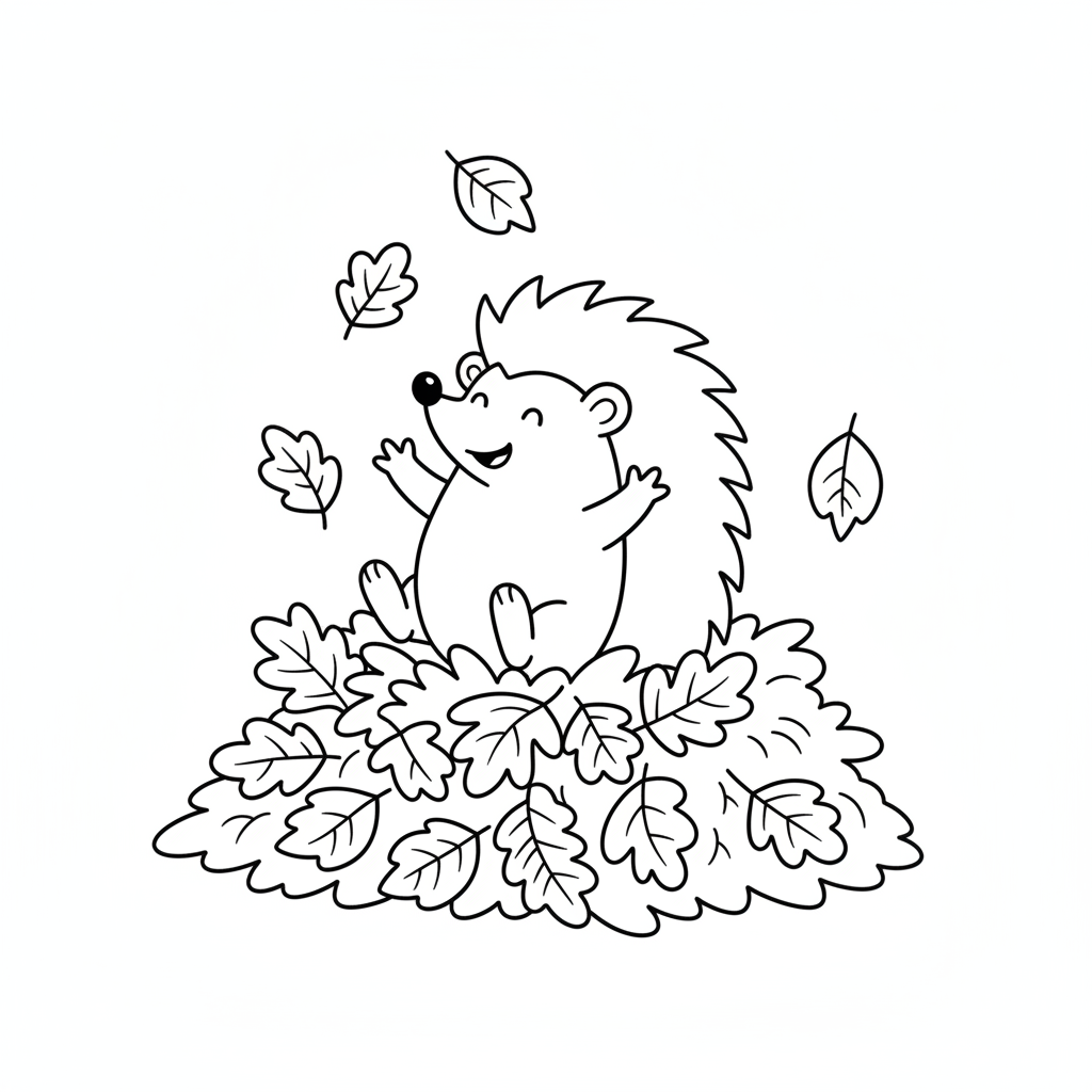 Fröhlicher Igel im Laubhaufen