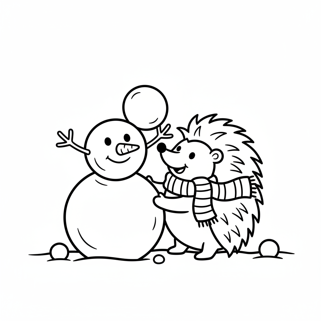 Fröhlicher Igel mit Schneemann