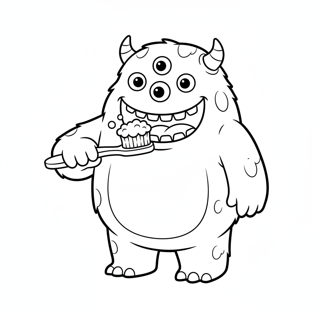 Fröhliches Monster mit Zahnbürste