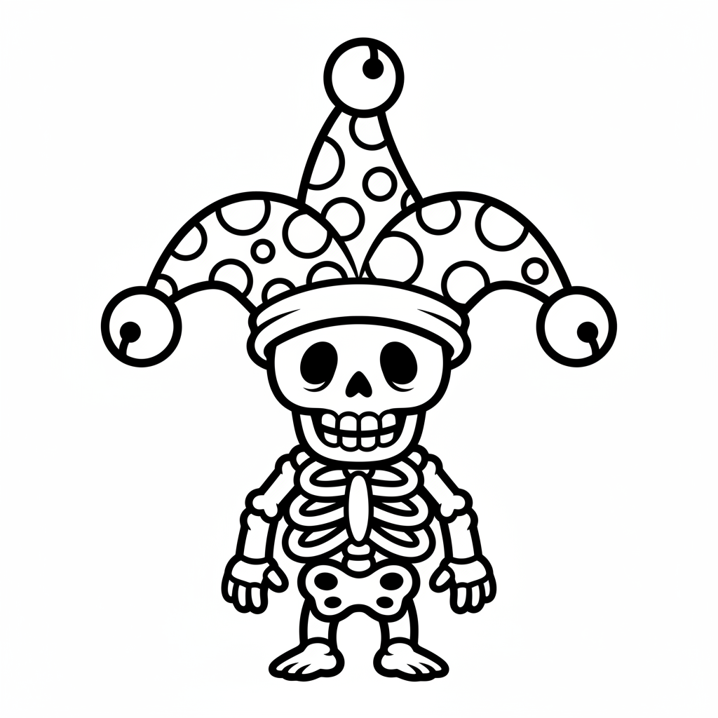 Fröhliches Skelett mit Narrenmütze