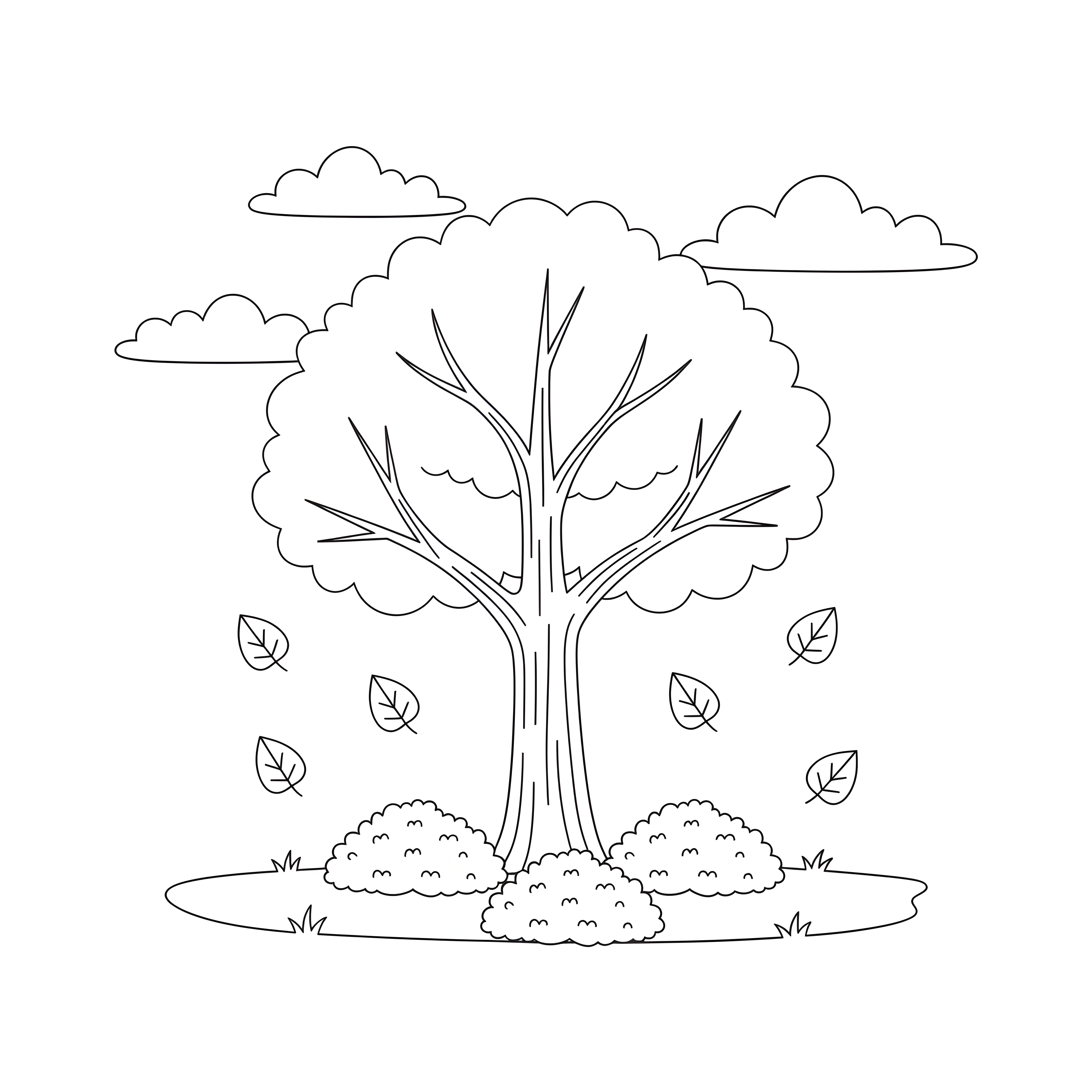 Herbstbaum mit fallenden Blättern zum Ausmalen