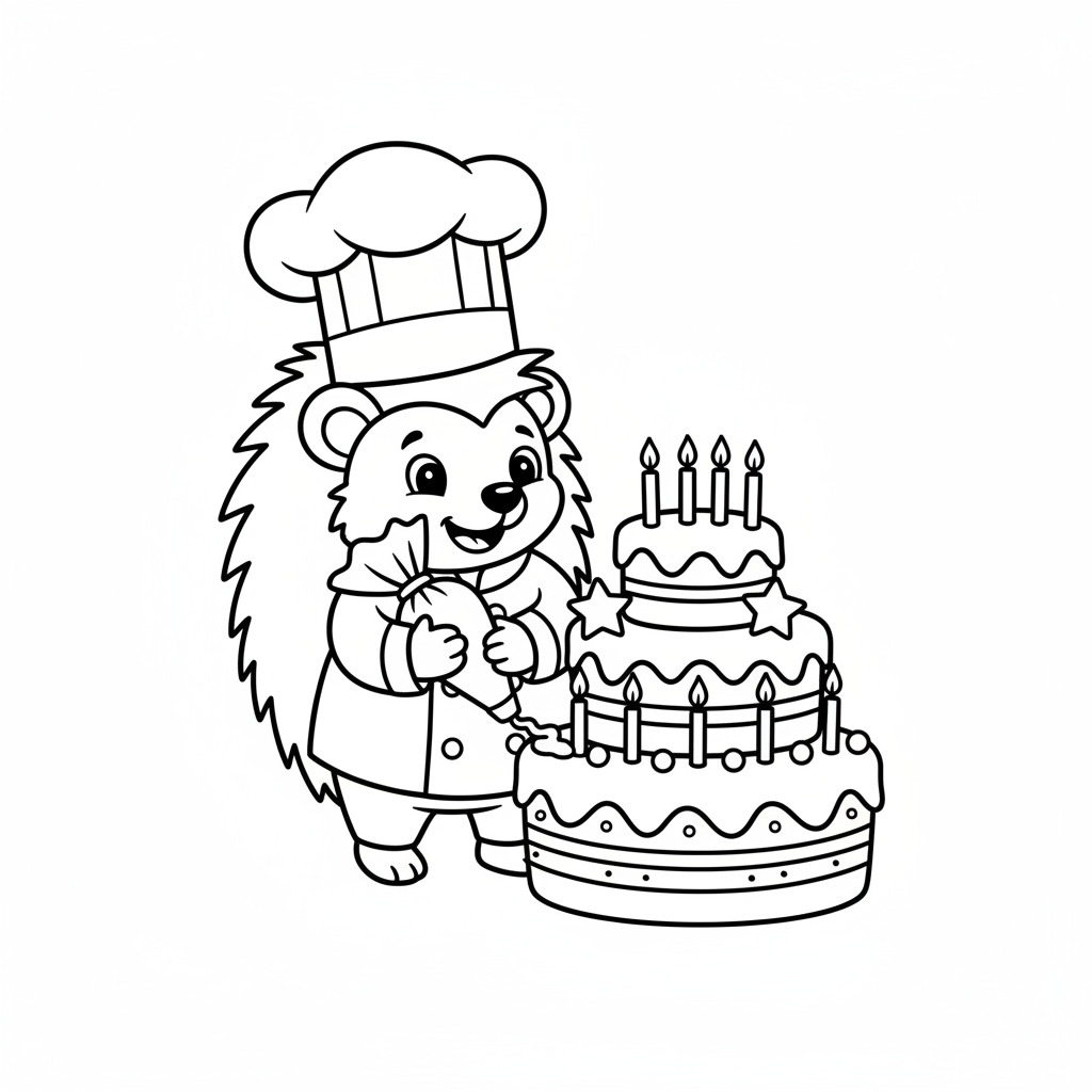 Igel-Koch mit Geburtstagstorte