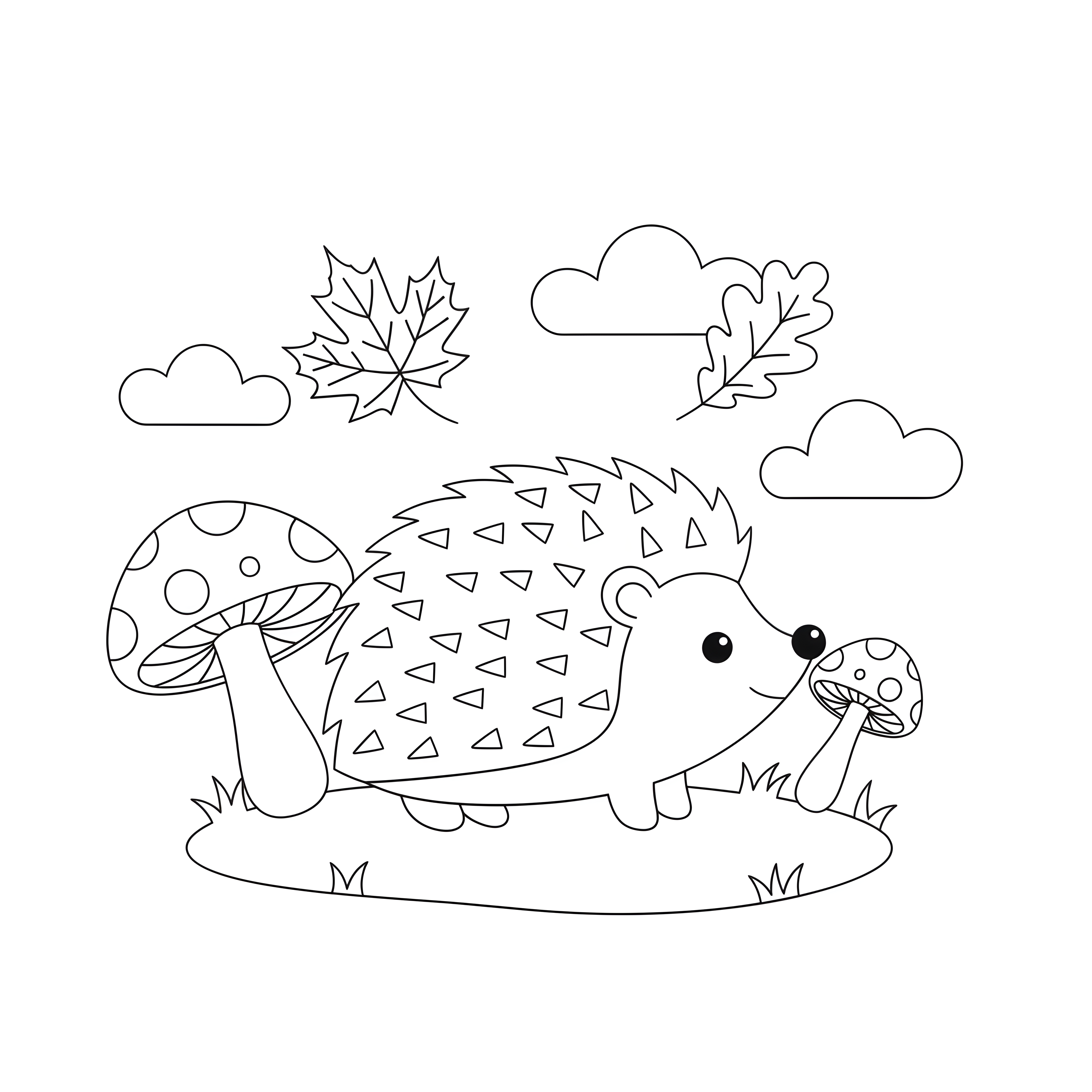 Igel sammelt Pilze in der Herbstzeit