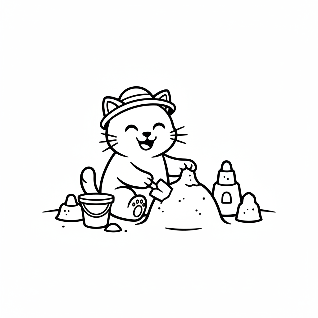 Kätzchen baut Sandburgen