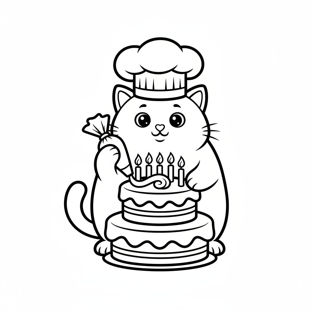 Kätzchen mit Kochmütze und Torte