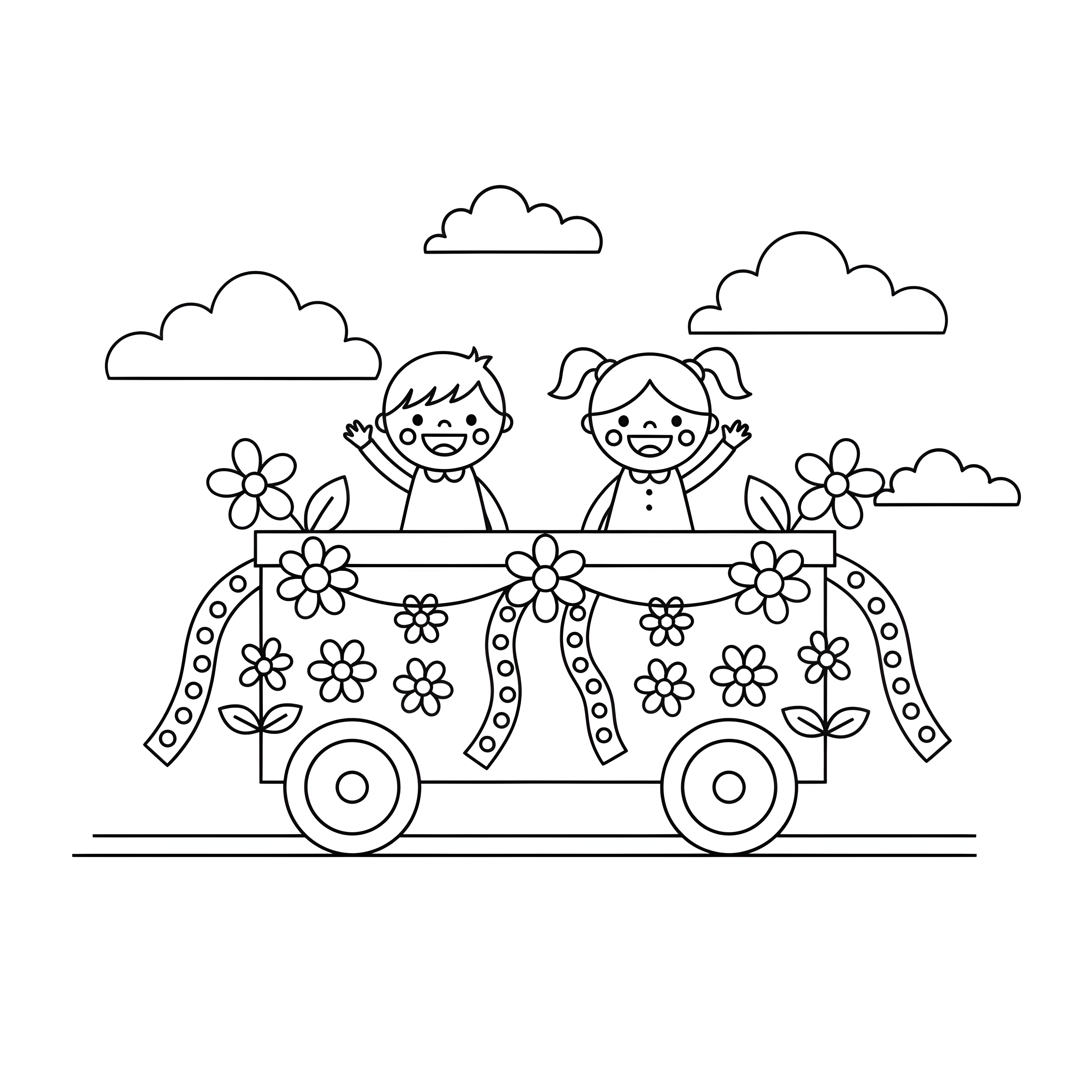 Karnevalsumzug mit buntem Festwagen