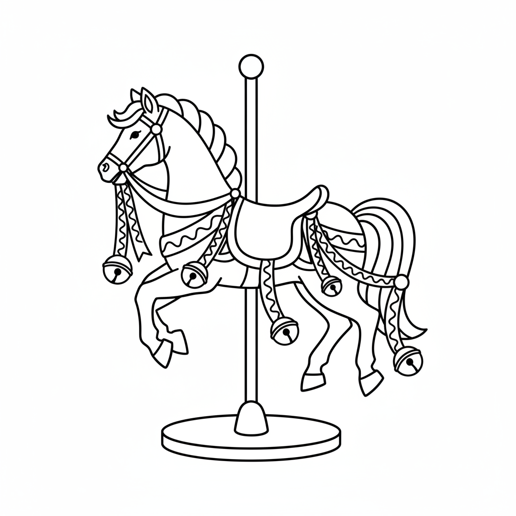 Ausmalbild Karussellpferd mit Glöckchen