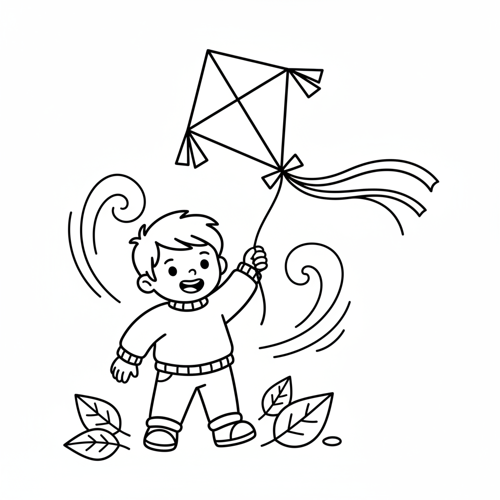 Kind mit Drachen im Herbst