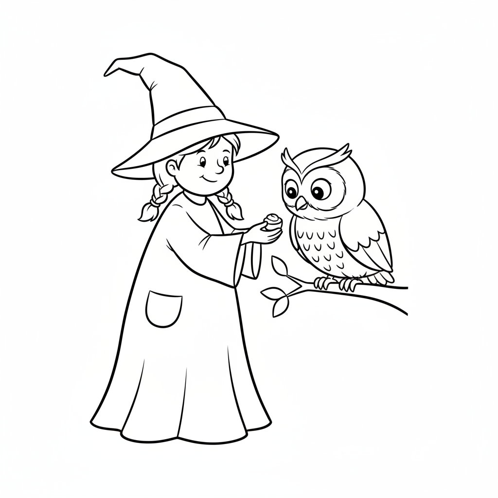 Kleine Hexe mit Eule