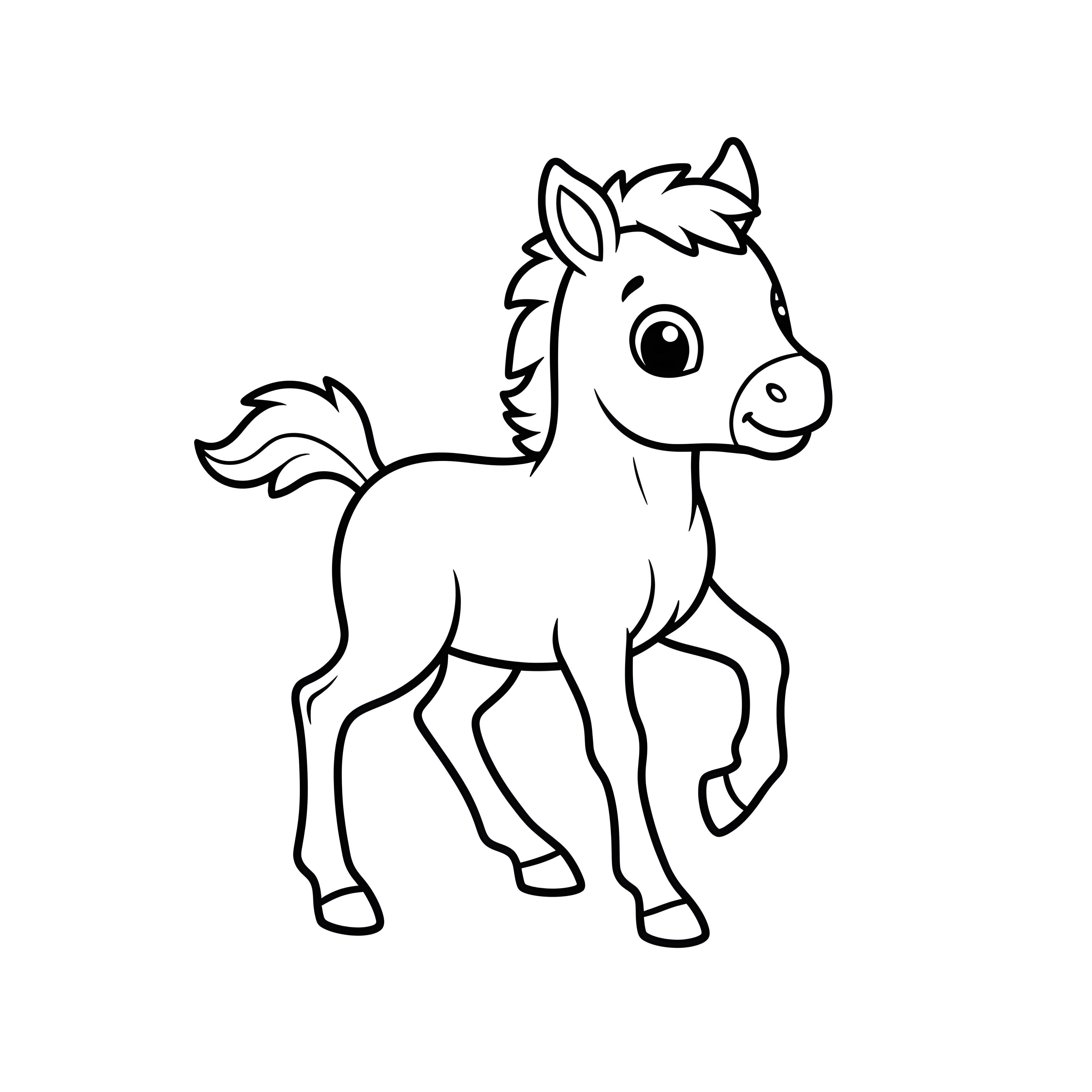 Kleines verspieltes Fohlen zum Ausmalen