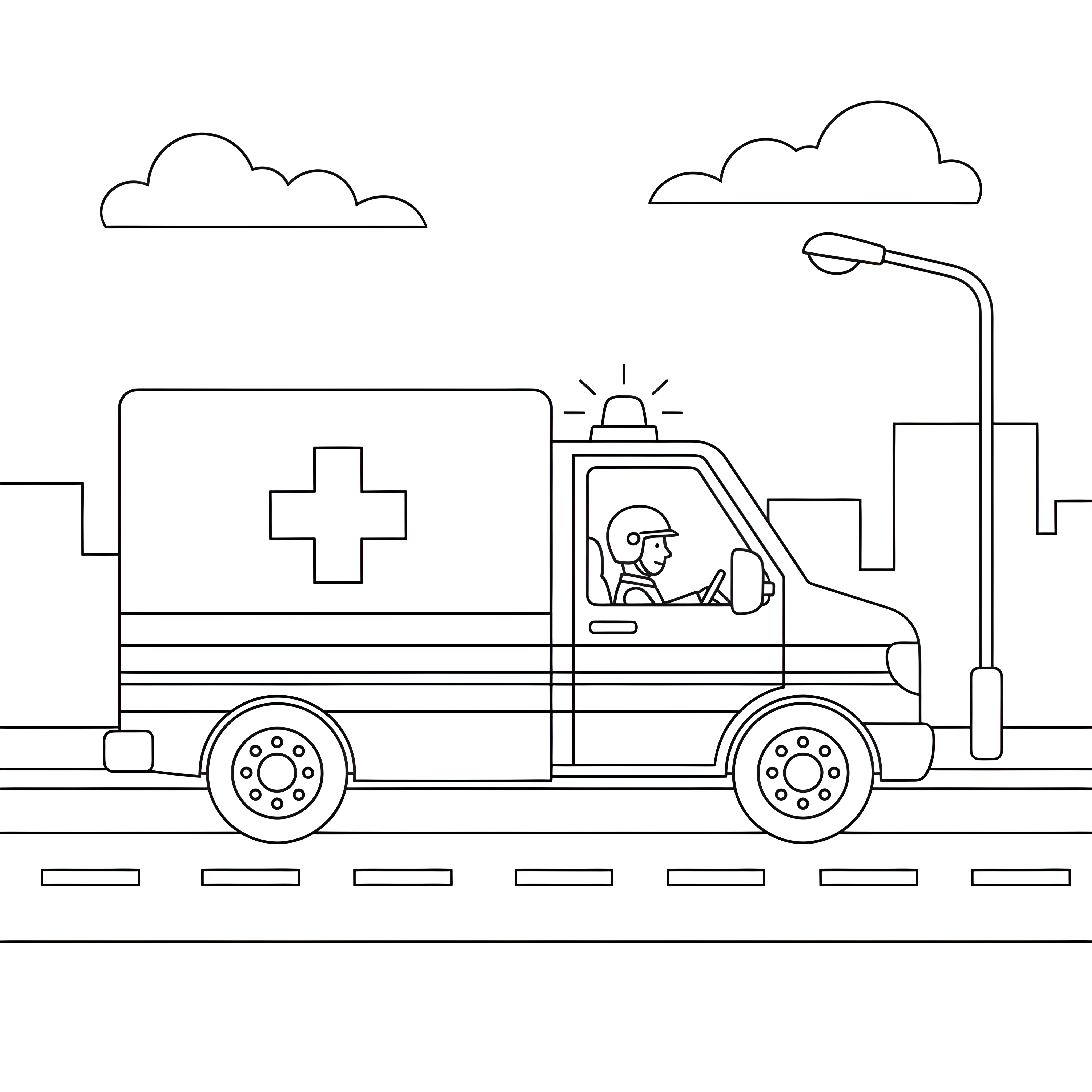 Krankenwagen auf Stadtstraße mit Rettungssanitäter