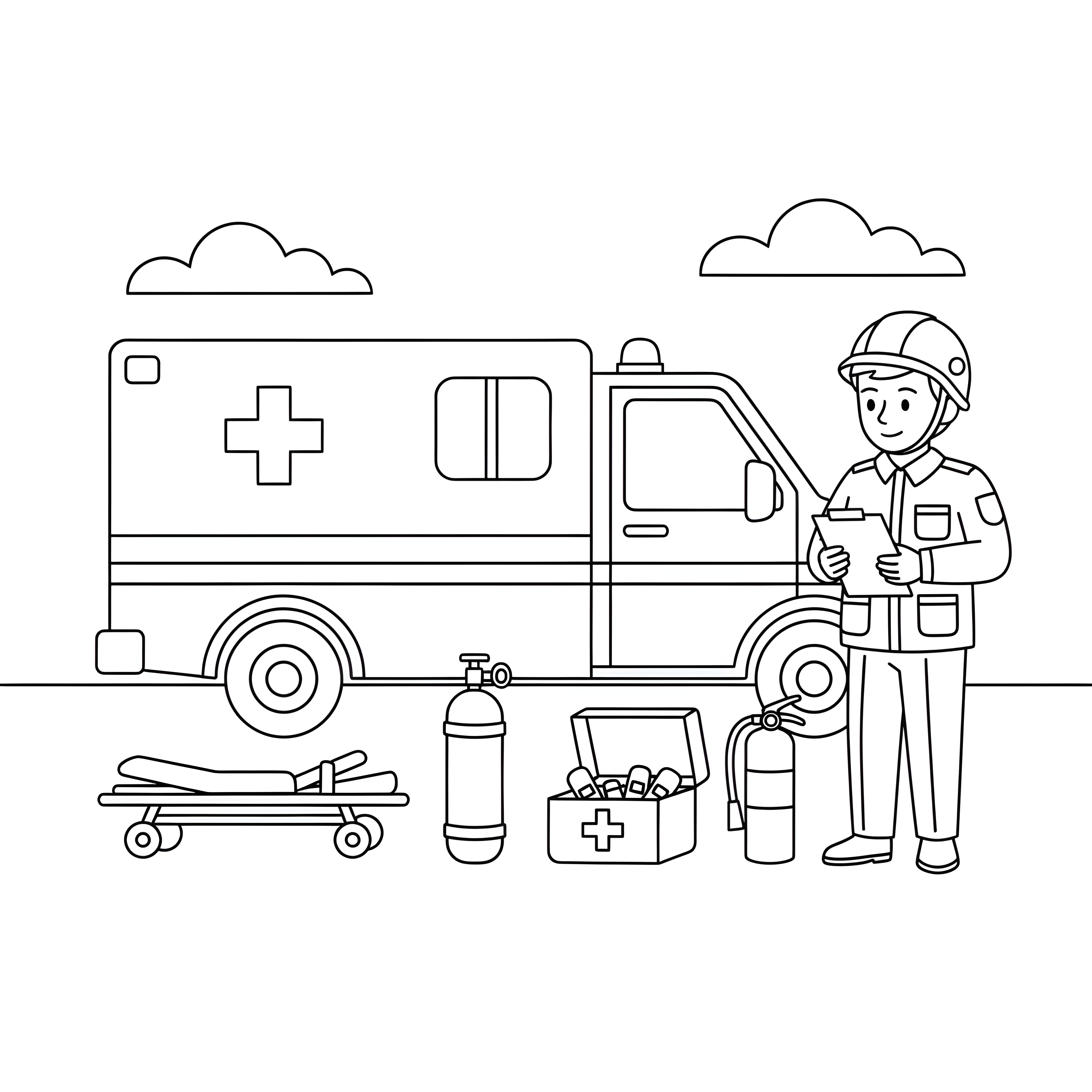 Krankenwagen mit Rettungsausrüstung zur Inspektion