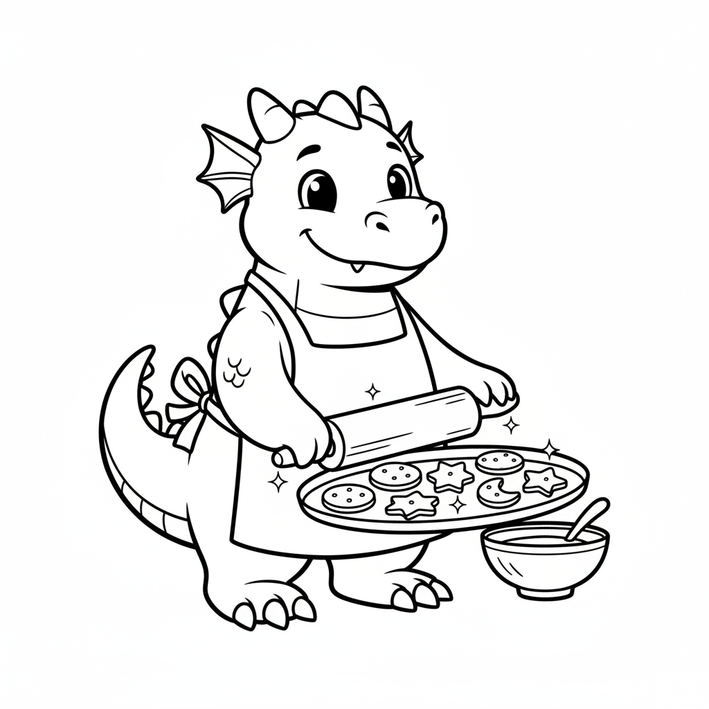 Lustiger Drache beim Keksebacken