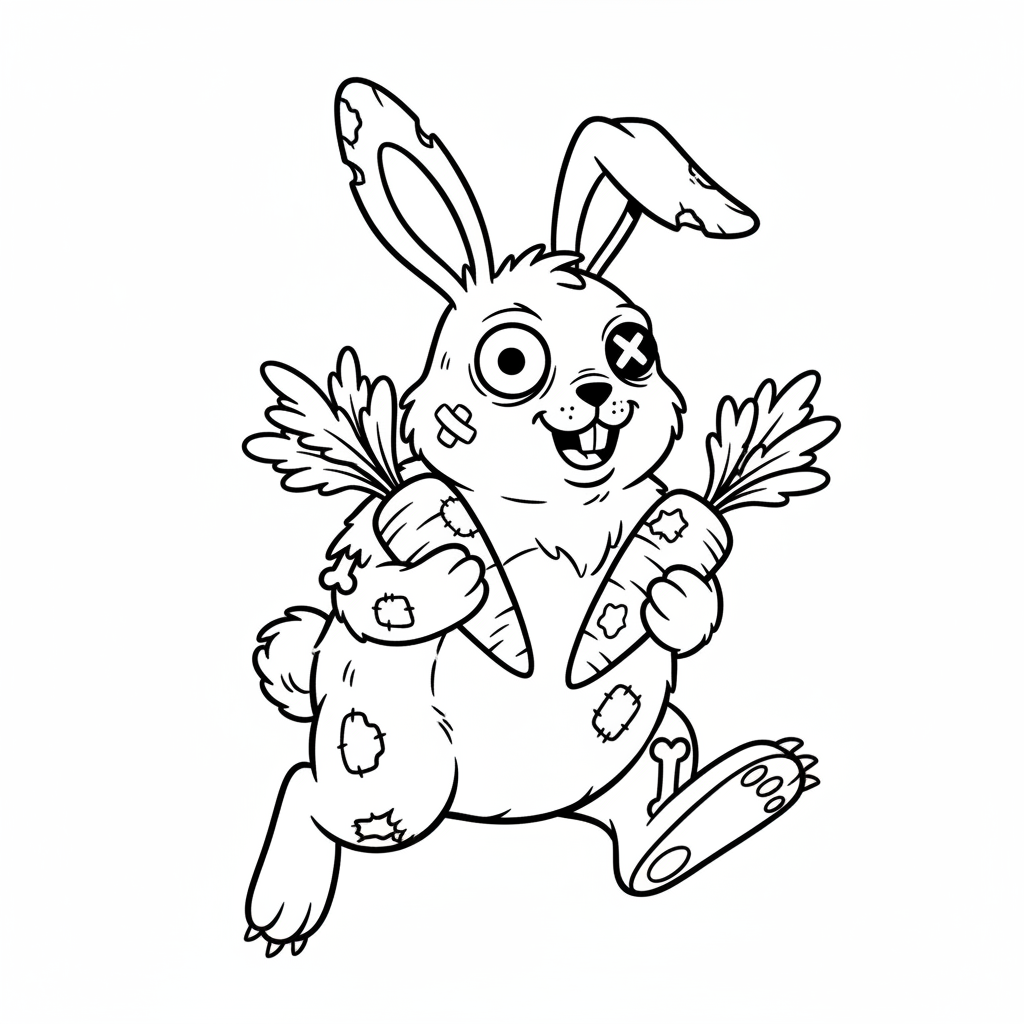 Lustiger Zombie-Hase mit Karotten