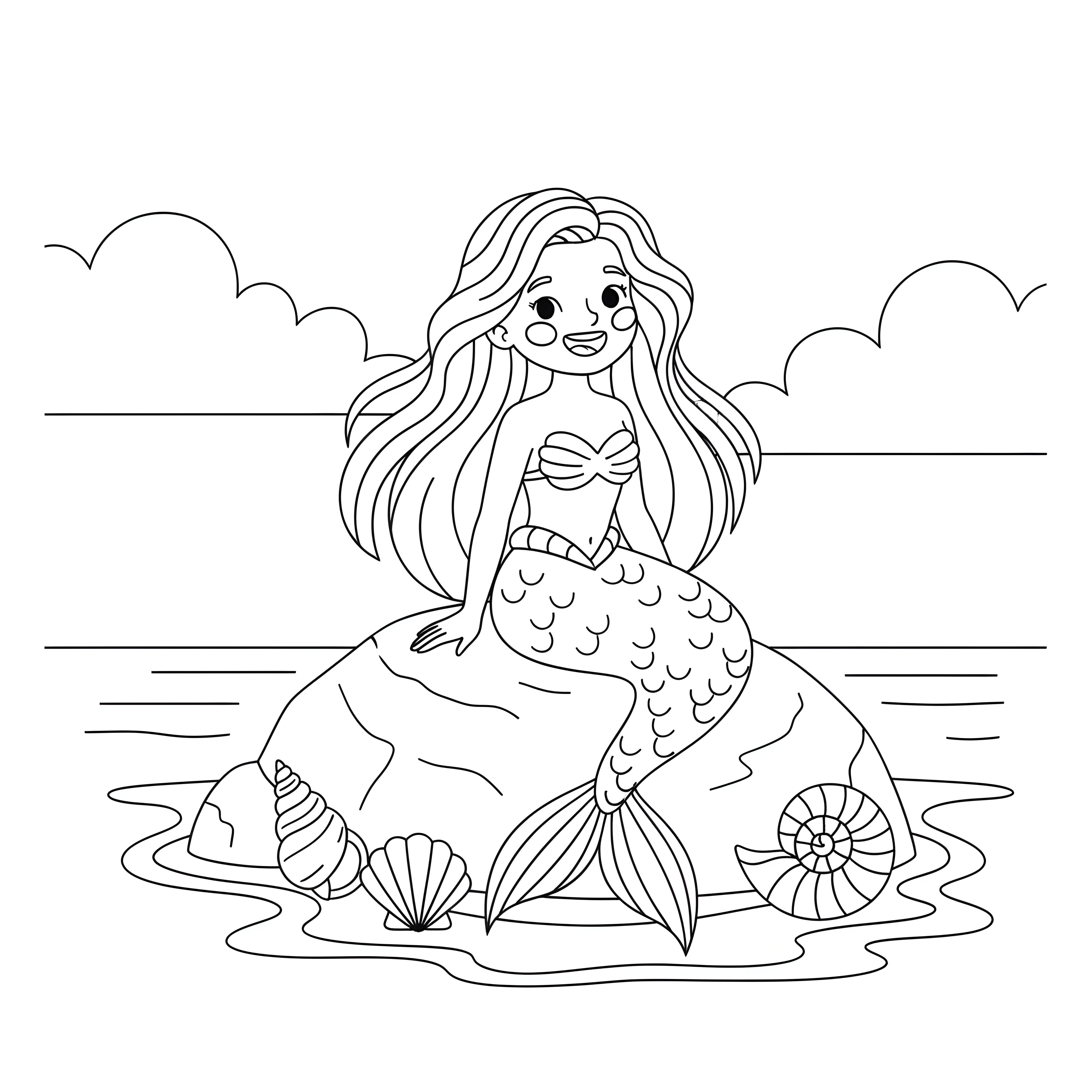 Meerjungfrau auf Felsen mit Muscheln