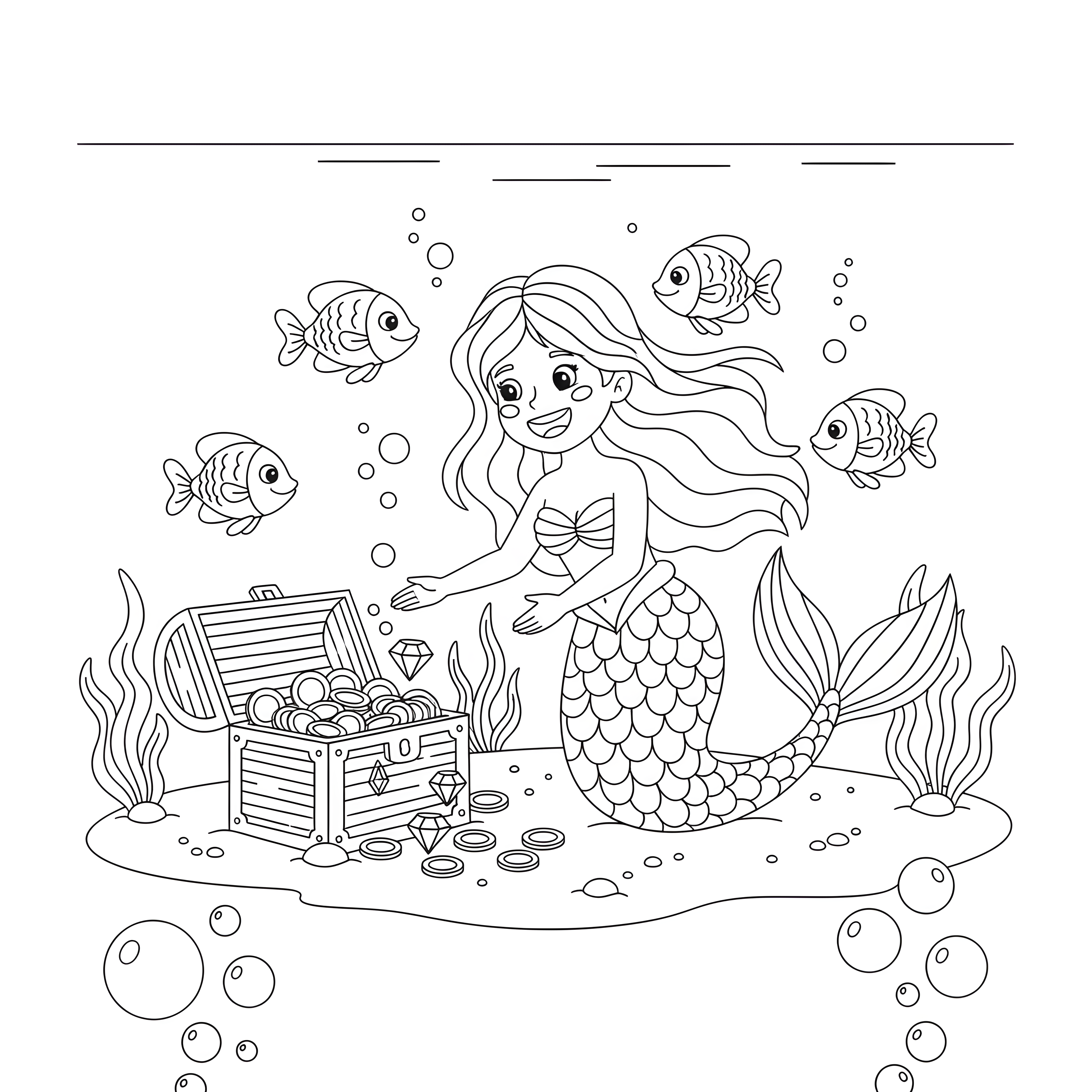 Meerjungfrau findet eine Schatztruhe