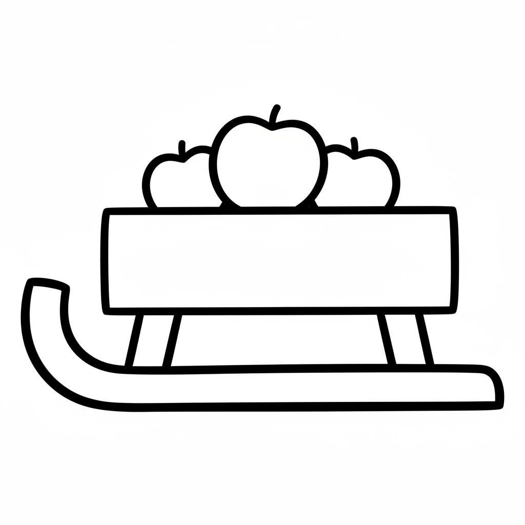 Holzschlitten mit Kufen und Äpfeln