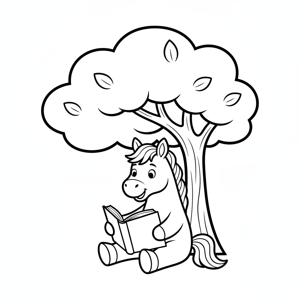 Pferd liest unter dem Baum