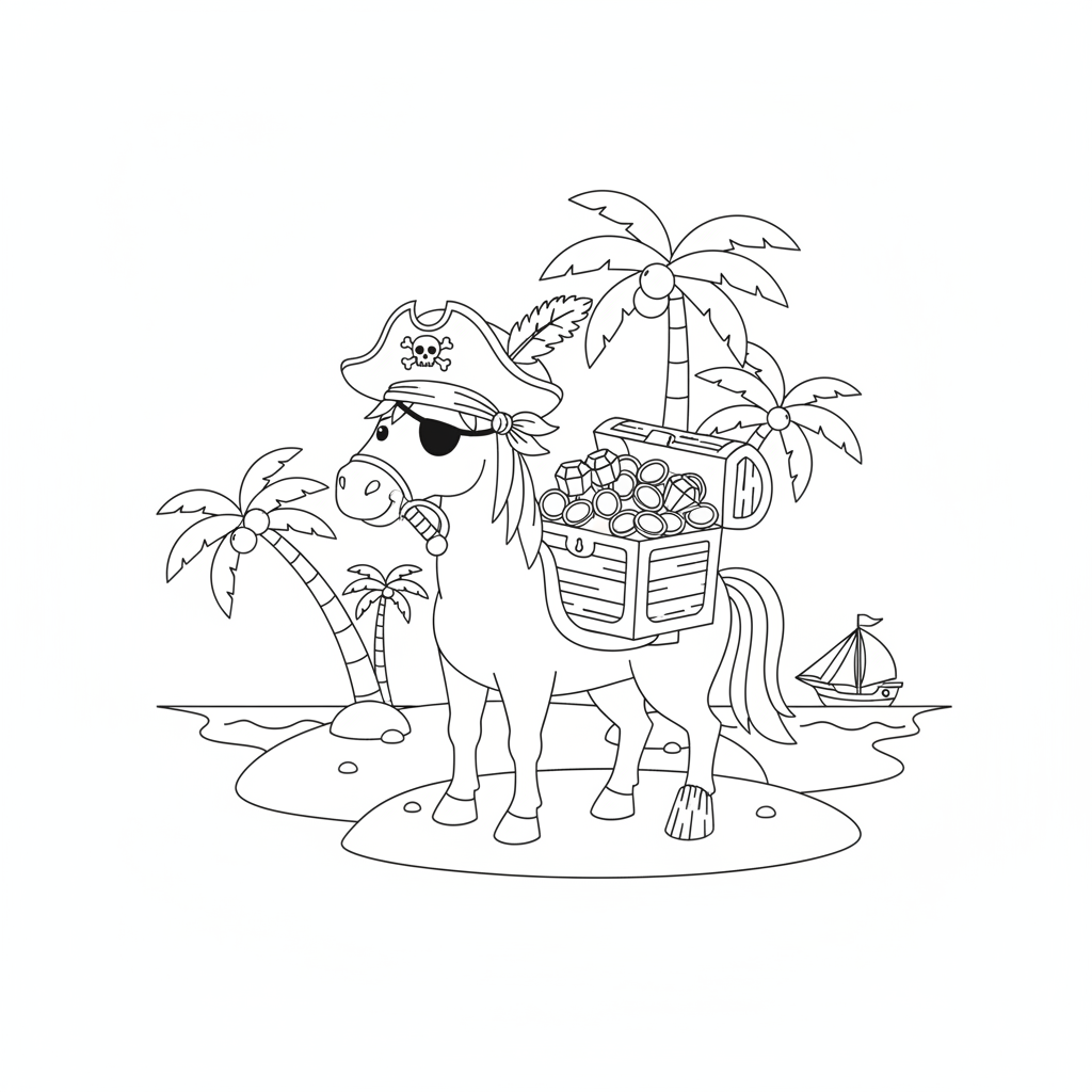 Piraten-Pferd auf der Schatzinsel Ausmalbild
